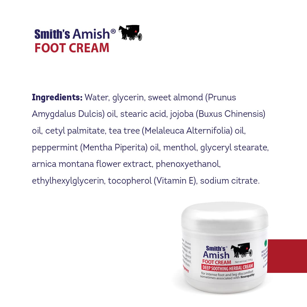 Smith's Amish Foot Cream - Deep Soothing & Calming Moisturizer for Dry Cracked Feet & Legs - 3 Pack - Perfect for Athletes, Nurses & All-Day Workers