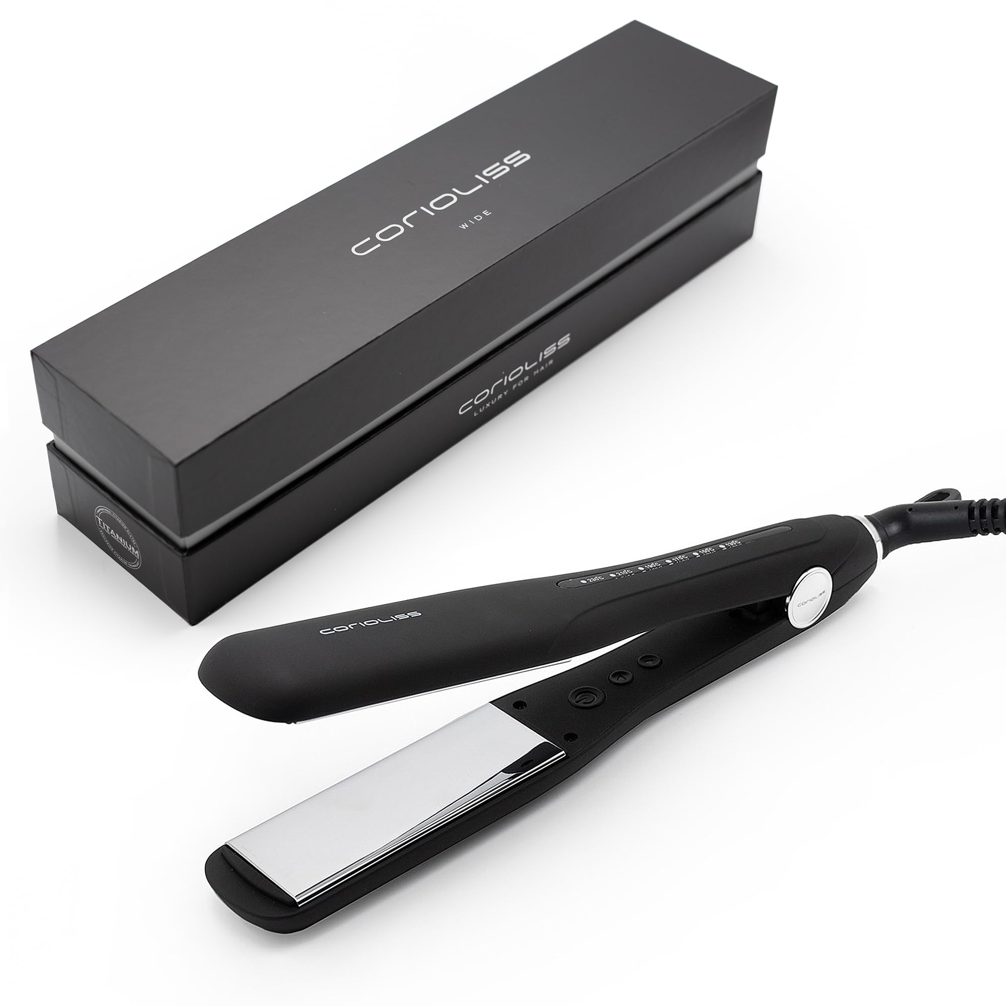 Professional Corioliss Hair Straightener for Women - Extra Wide Titanium Plates Flat Iron with UK Plug, Black Soft Touch - Perfect for Salon, Home & Travel Styling