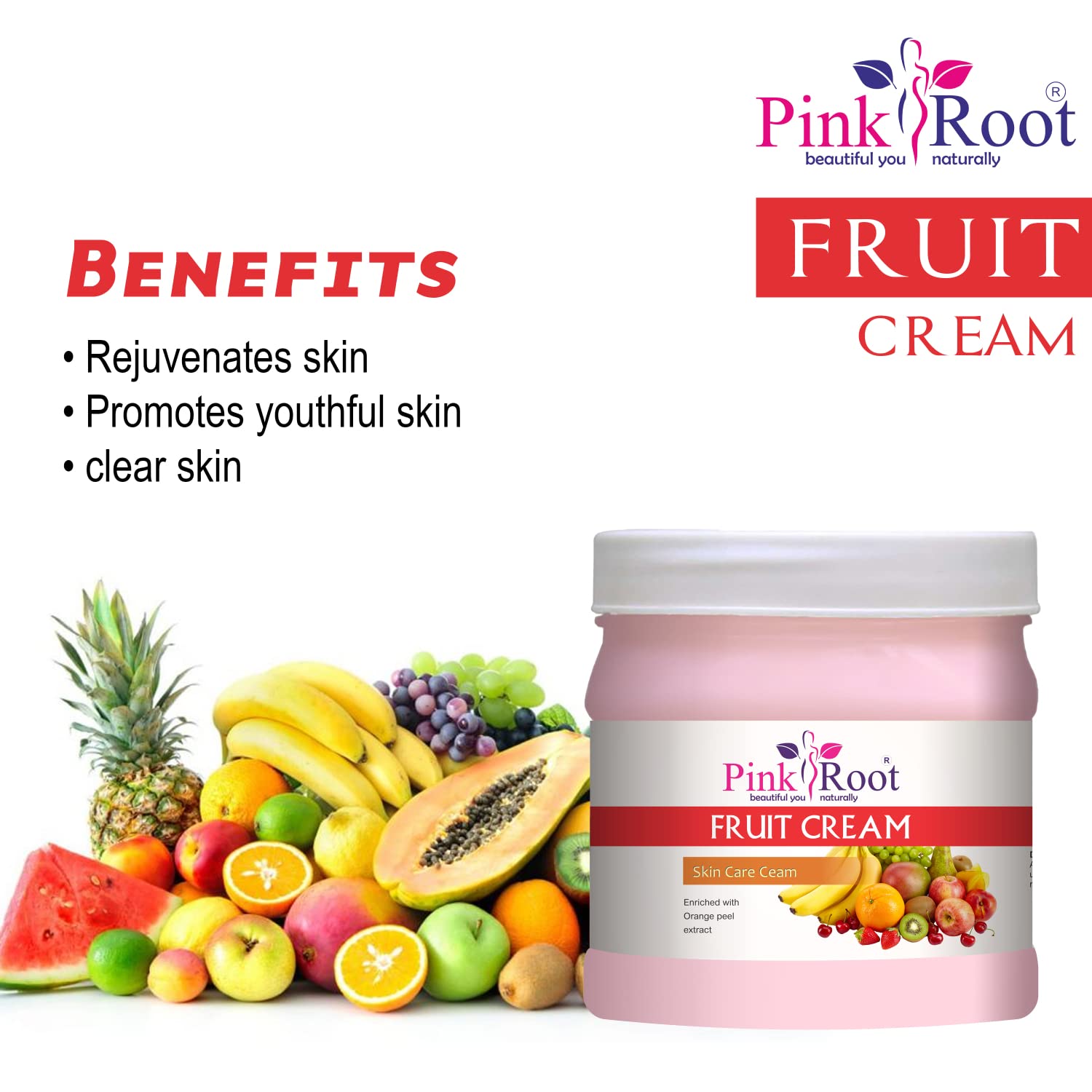 Pink Root Fruit Cream - Brightening Skin Care Cream with Orange Peel Extract for Glowing, Hydrated Skin | Perfect for Daily Moisturizing & Nighttime Skincare Routine