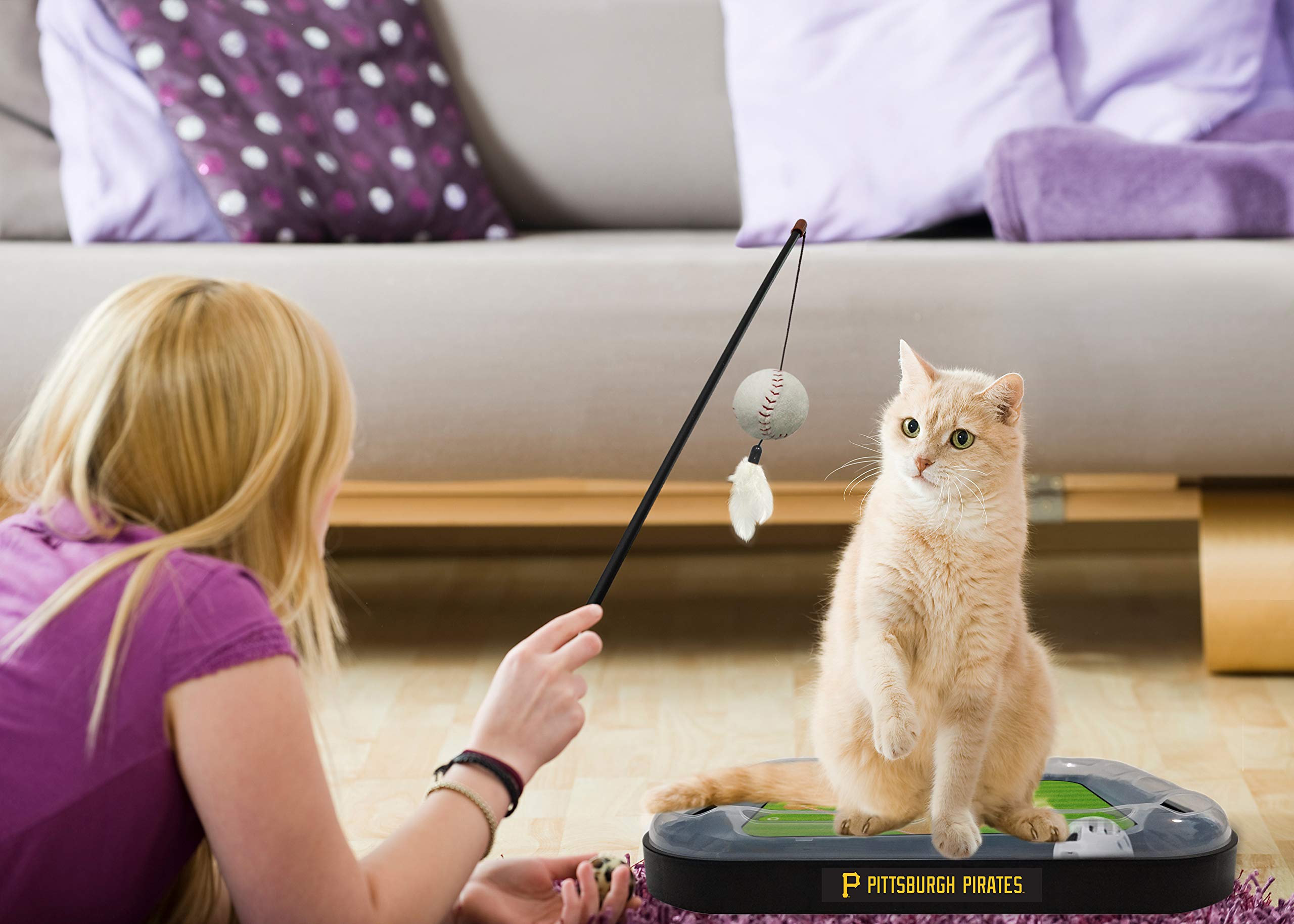 Pittsburgh Pirates Baseball Field Cat Scratcher Toy with Interactive Ball & Bell - 5-in-1 Cat Toy Set Includes Wand, Catnip Plush Baseball & Feathers - Perfect for Playtime, Exercise & Indoor Entertainment for Cats