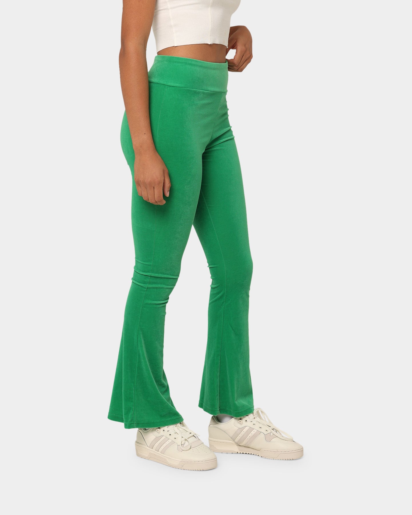 Adidas Women's Flared Yoga Pants - High Waisted Stretchy Workout Leggings for Running, Gym & Lounge - Green