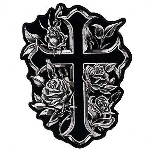 High-Quality Cross and Roses Embroidered Iron-On/Sew-On Patch - 7