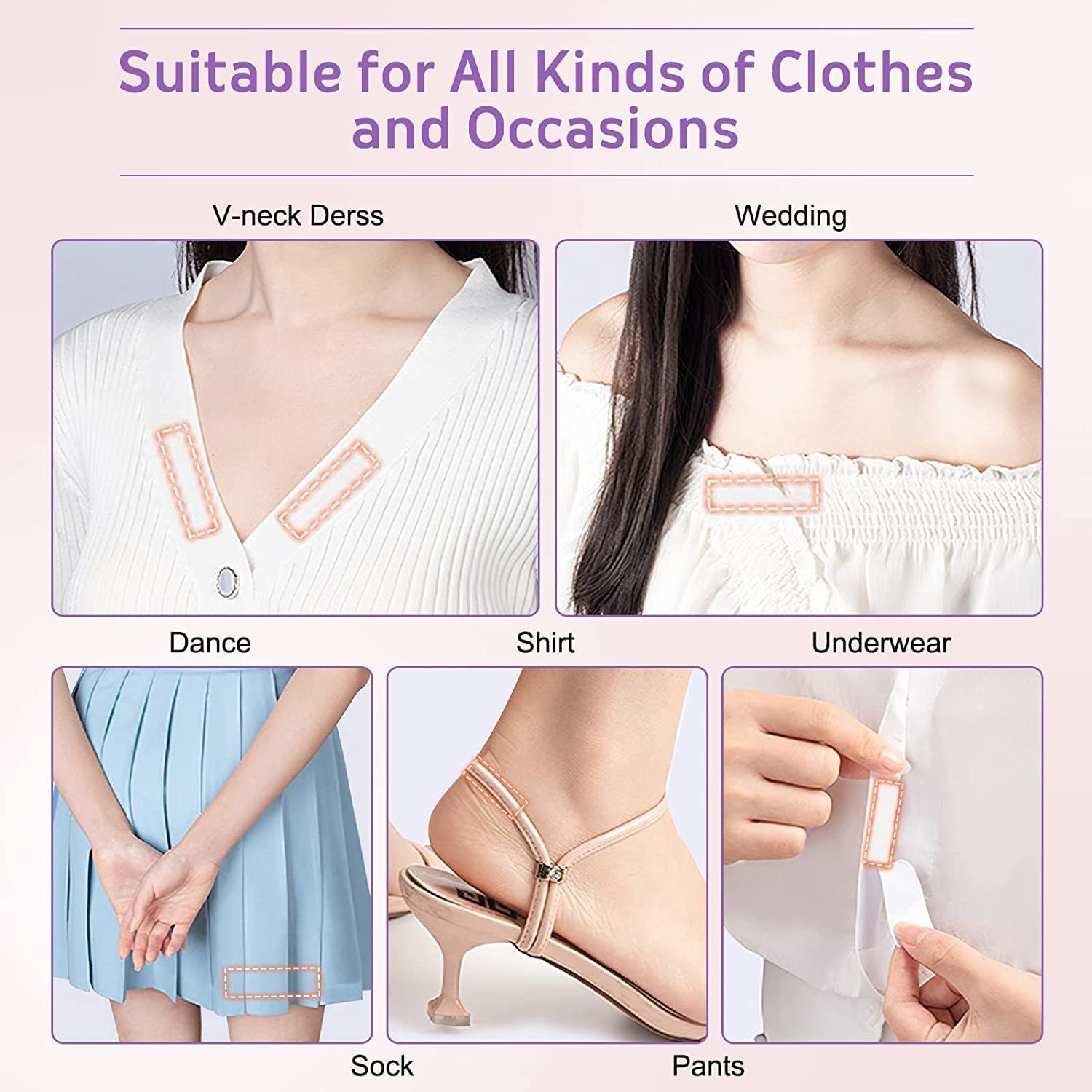 Women's Clear Double-Sided Fashion Tape for Clothes & Skin - 36 Invisible Body Adhesive Strips | Fabric & Skin Friendly Strong Hold for Dresses, Tops, Strapless Outfits | All-Day Wear for Weddings, Parties & Formal Events