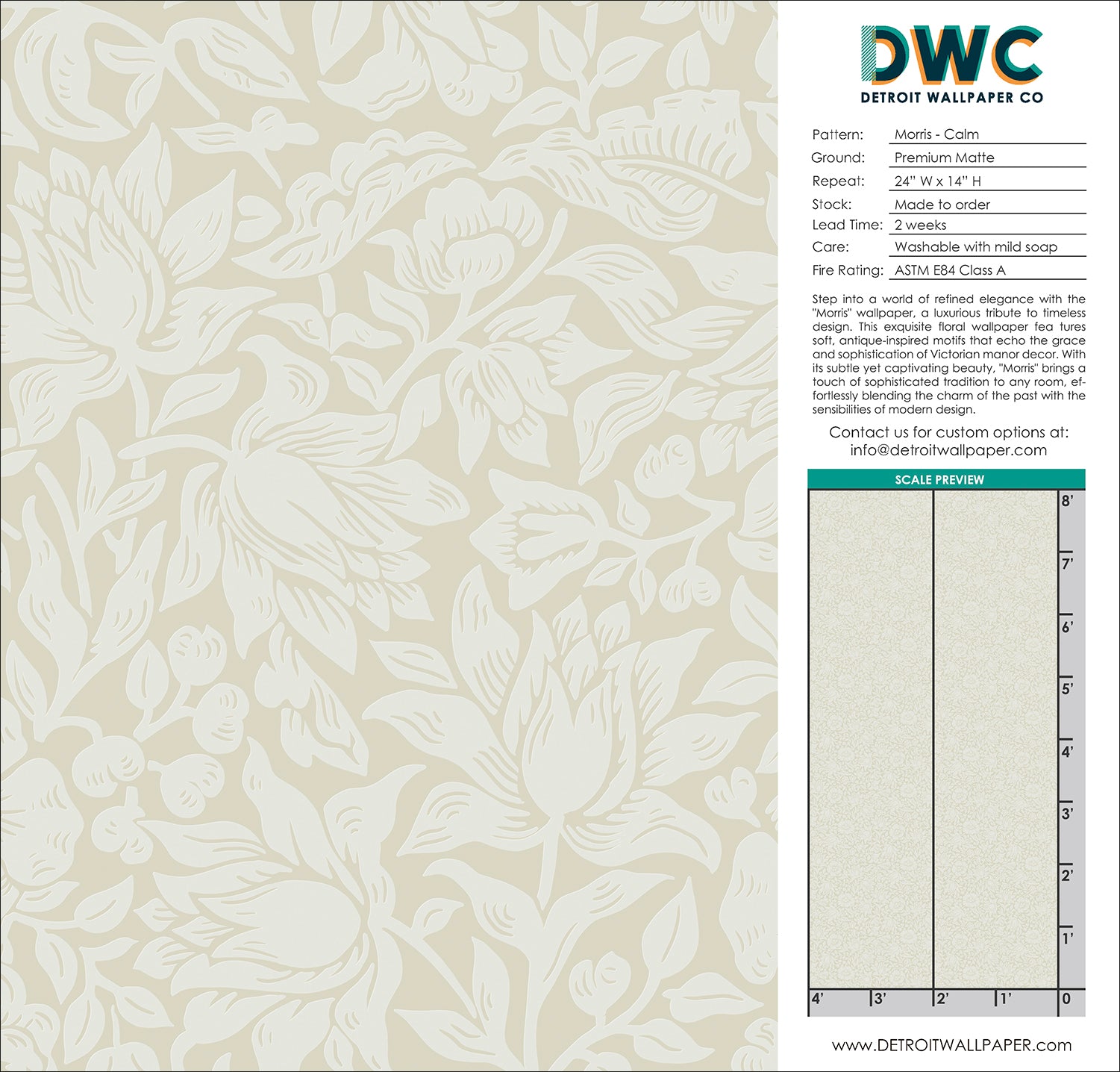 Morris Calm Wallpaper - Premium Peel and Stick Wallpaper for Bedroom, Living Room & Nursery - Easy to Install, Removable & Reusable