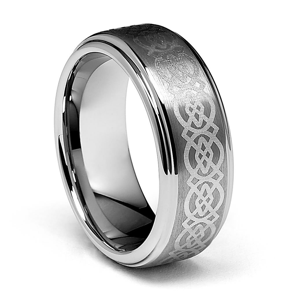 GoldenMine 8mm Celtic Design Laser Engraved Men's Tungsten Wedding Band Ring - Durable & Scratch Resistant for Anniversary, Engagement & Everyday Wear
