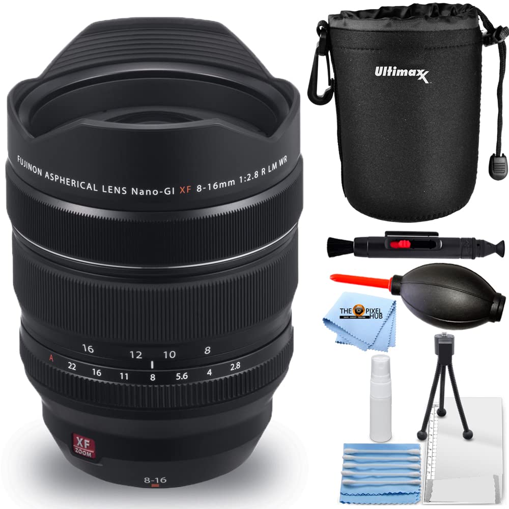 FUJIFILM XF 8-16mm f/2.8 R LM WR Ultra Wide Angle Zoom Lens with Lens Pouch, Cleaning Pen, Blower & Microfiber Cloth Bundle - Perfect for Landscape, Architecture and Travel Photography