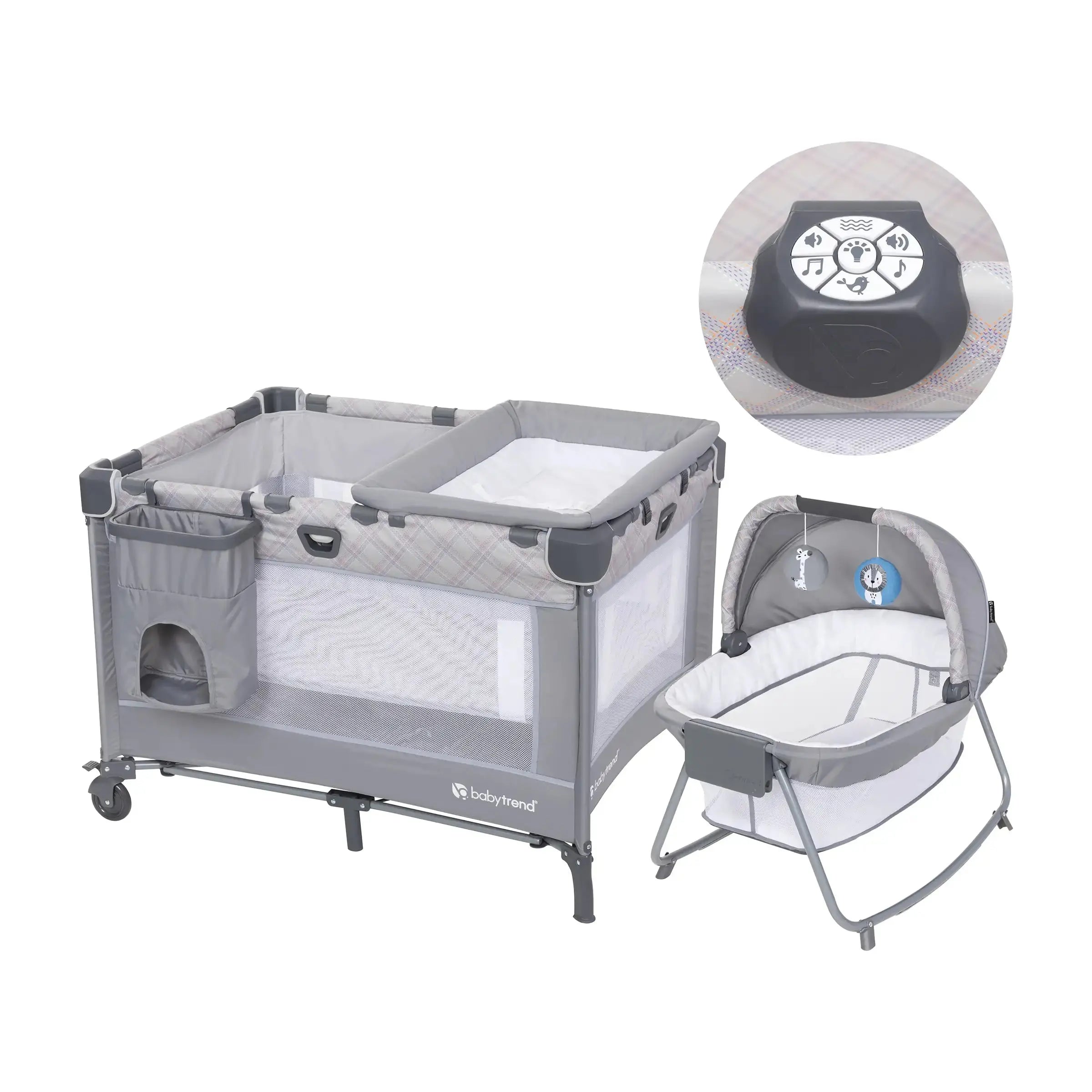 Lullaby Nursery Suite EZ Fold Playard with Portable Rocking Lounger - Madrid Plaid Baby Crib & Bassinet for Travel, Home Nursery, and On-the-Go Parenting