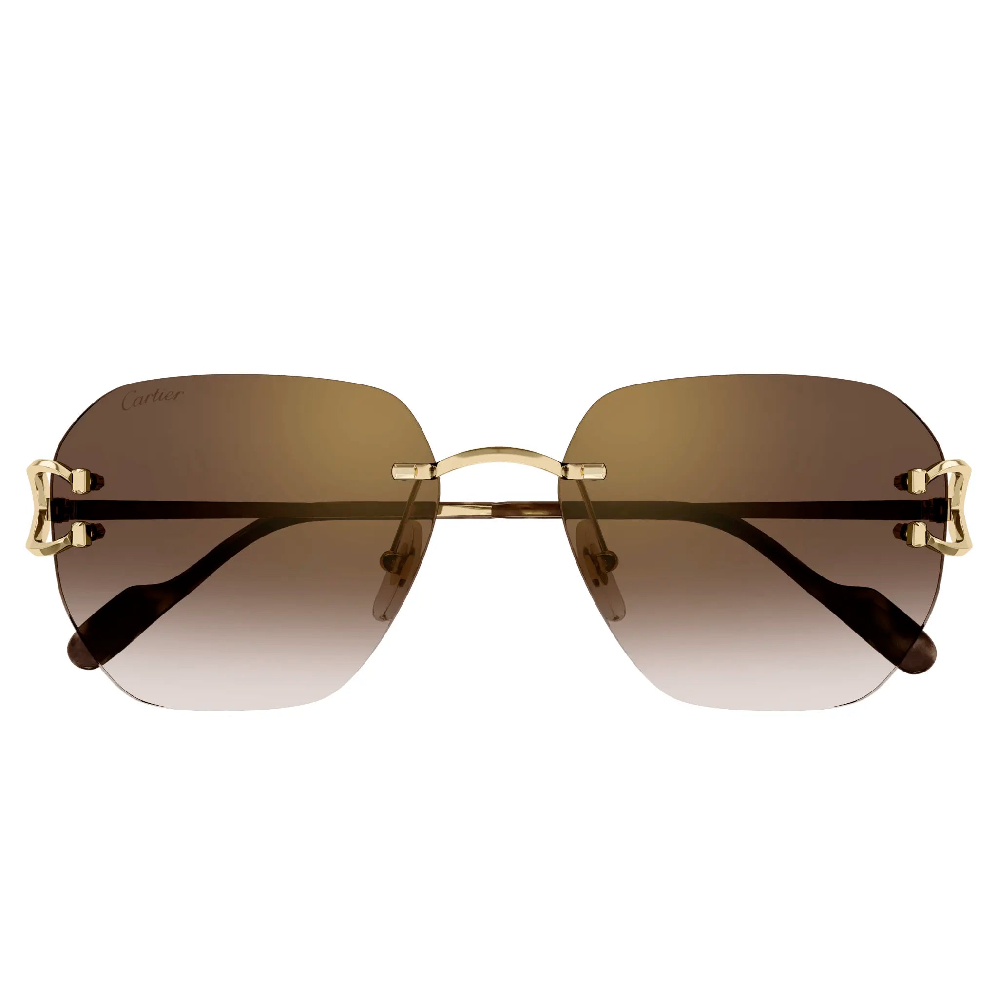 Cartier CT0394S 002 C Decor Gold Brown Rimless Sunglasses for Women - Luxury Designer Shades for Driving, Beach & Outdoor Fashion