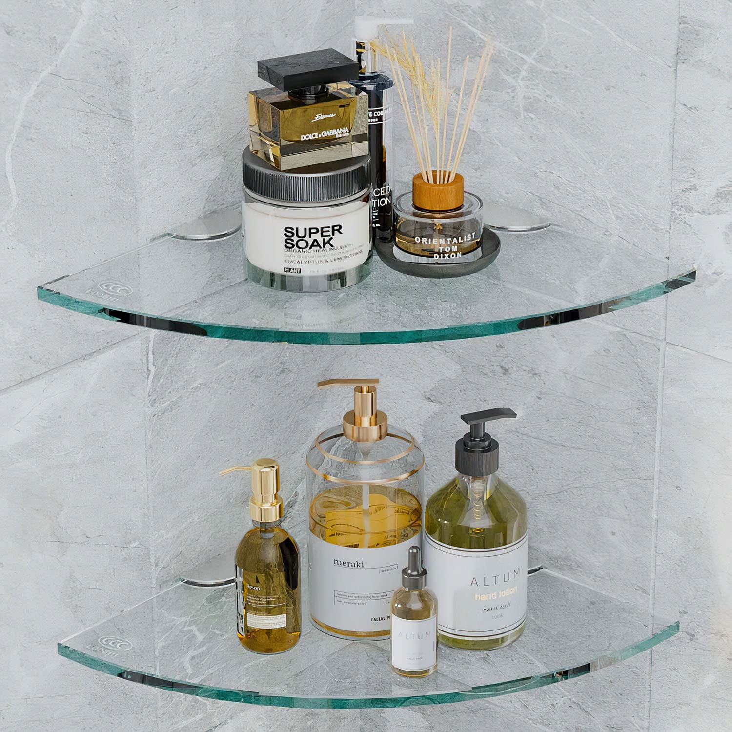 2 Sets Tempered Glass Shower Shelves - No Drill Adhesive Bathroom Corner Shelf Organizer for Soap, Shampoo & Bath Essentials - Perfect for Small Spaces, Apartment Showers & Spa-Like Bathroom Storage