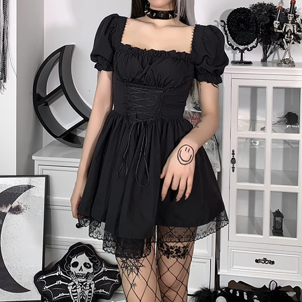 IKADEX Women's Gothic Lace Vintage Dress - Punk Grunge Style for Casual Wear, Cosplay, Cocktail Parties & Halloween Costumes | Perfect for Gothic Fashion Lovers & Alternative Outfits