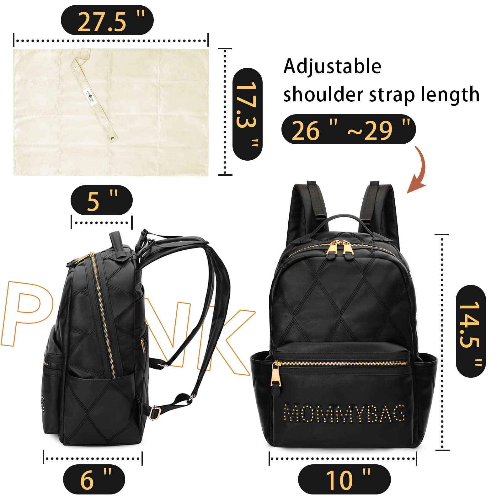 Premium Leather Diaper Backpack for Moms - Large Capacity Baby Bag with Changing Pad, Organizer, Stroller Straps & Insulated Pockets | Perfect for Travel, Daycare & On-the-Go Parenting (Black)
