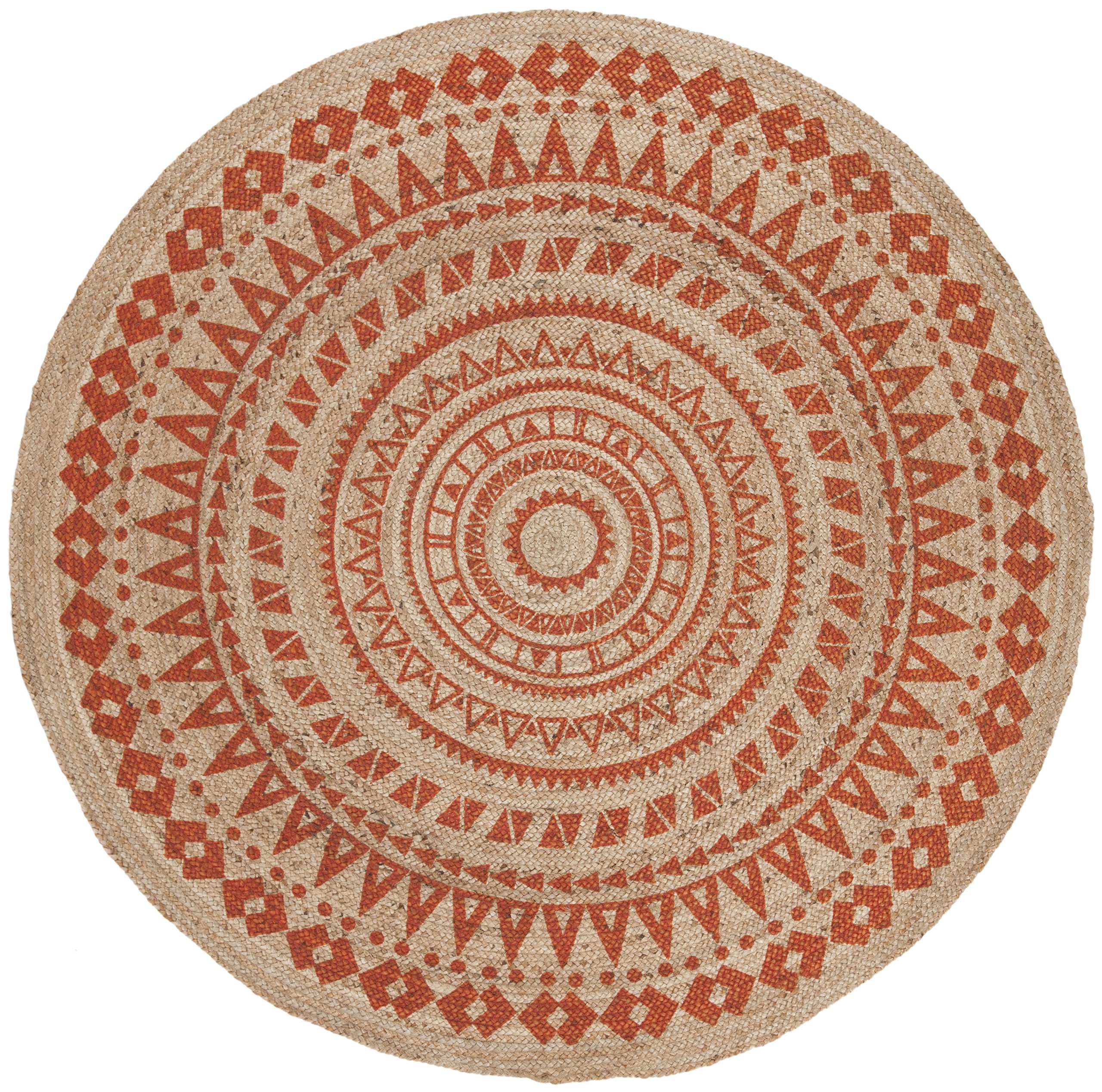SAFAVIEH Handmade Boho Braided Jute Area Rug - 8' Round Orange Natural Fiber (NF802B) | Perfect for Living Room, Bedroom & Boho Decor