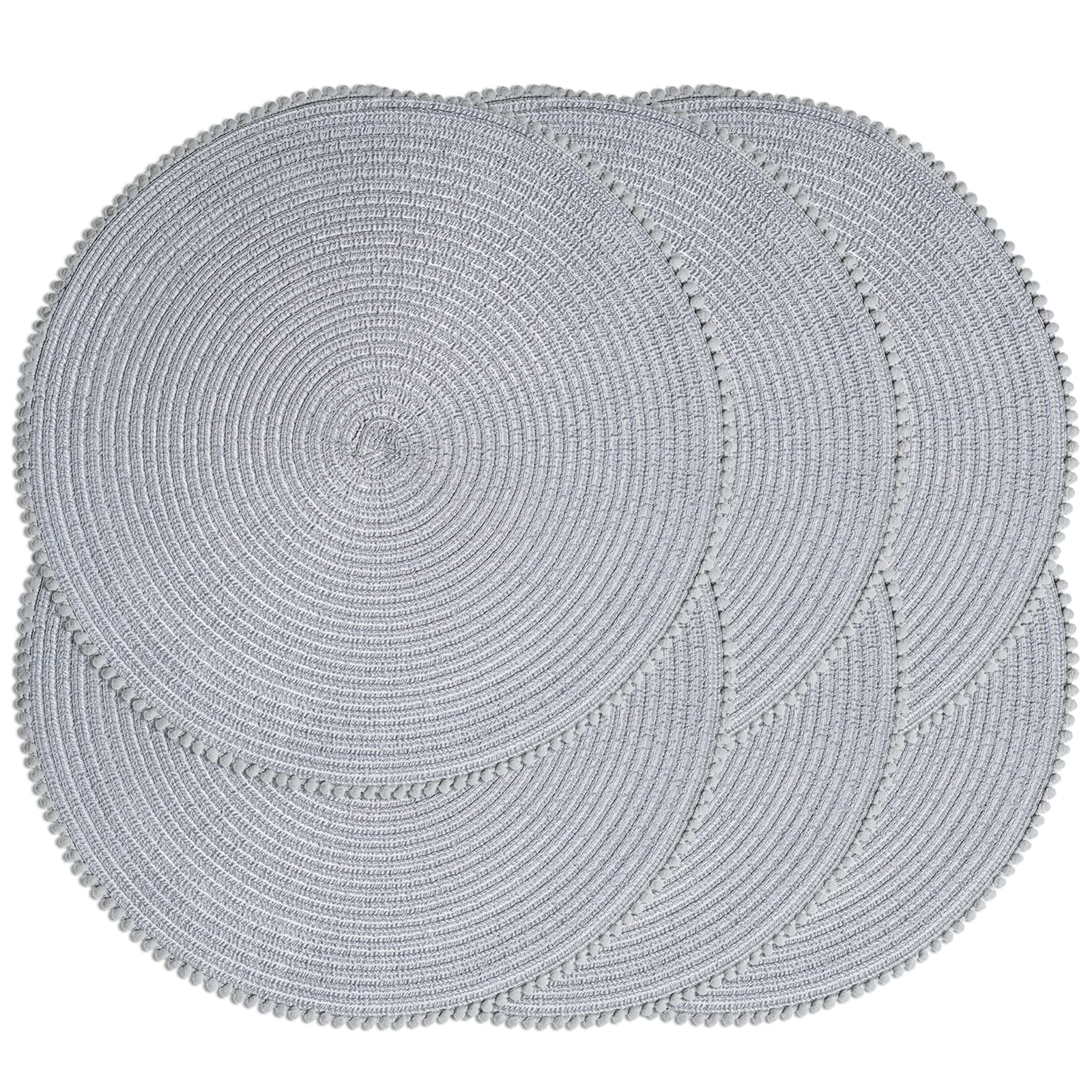 15 Inch Round Braided Placemats - Natural Woven Heat Resistant Table Mats Set of 6 for Dining Tables (Light Grey) - Perfect for Home Decor, Dinner Parties & Everyday Use