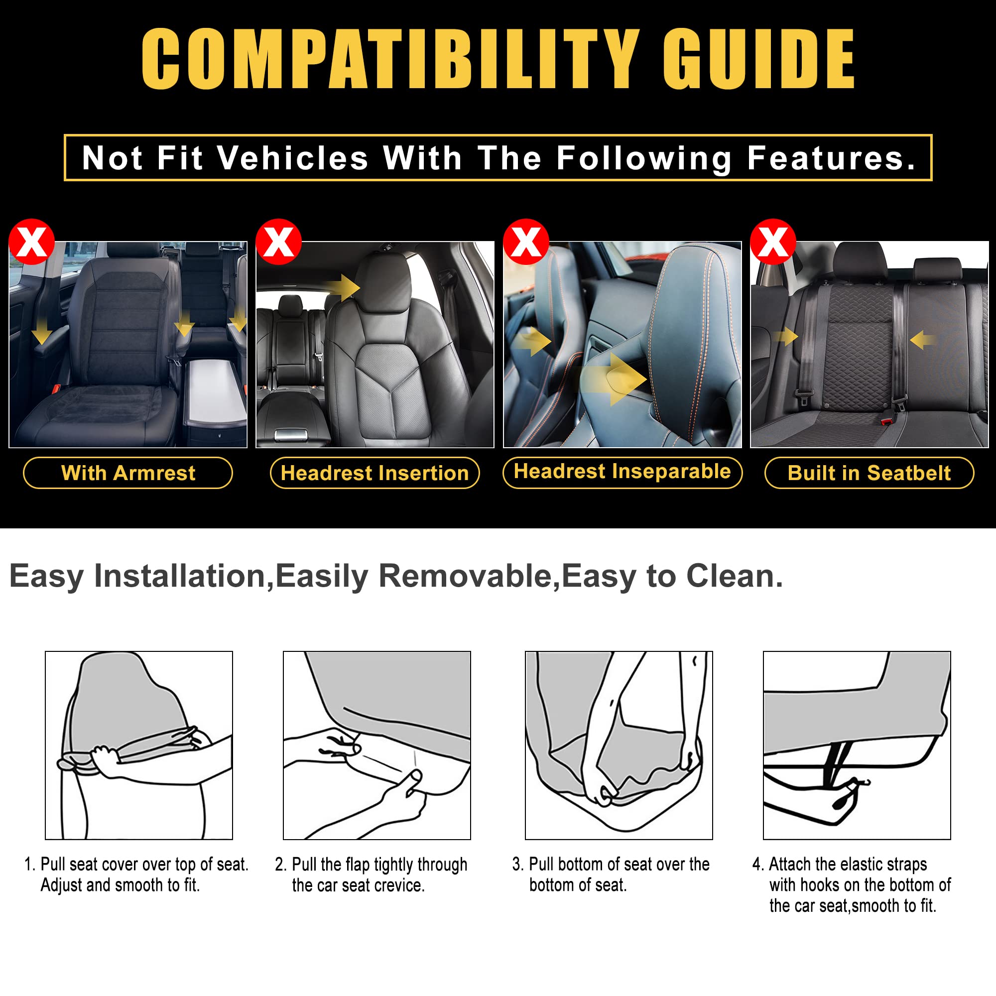 Universal Car Seat Covers Set of 4 - Washable Polyester Sponge Headrest Covers for Cars, Trucks & SUVs (Gray/Black) | Durable Interior Protection & Comfort Upgrade for Daily Commute, Road Trips & Family Travel