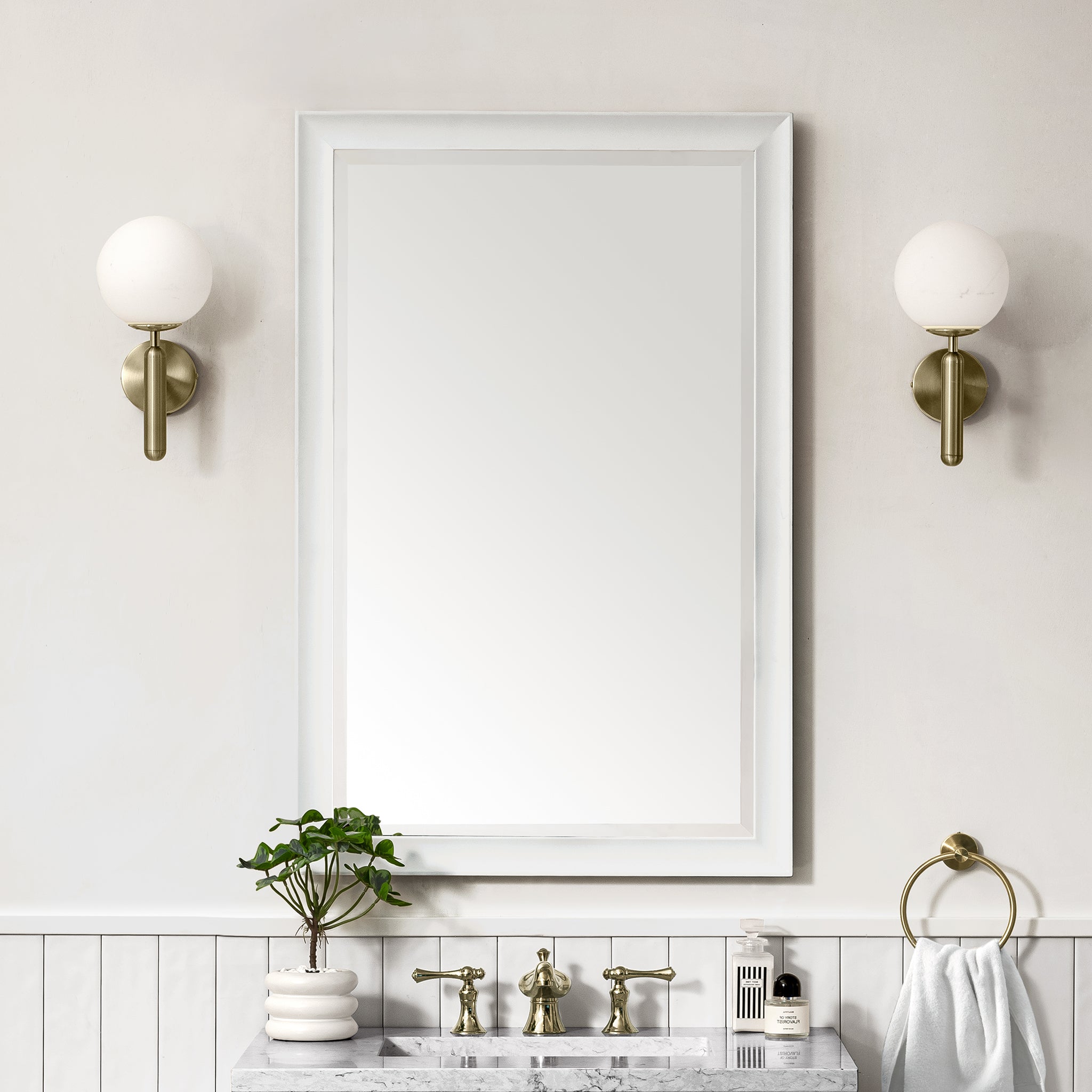 Glenbrooke 26-Inch Round Wall Mirror - Bright White Finish - Perfect for Bathroom, Bedroom & Entryway Decor
