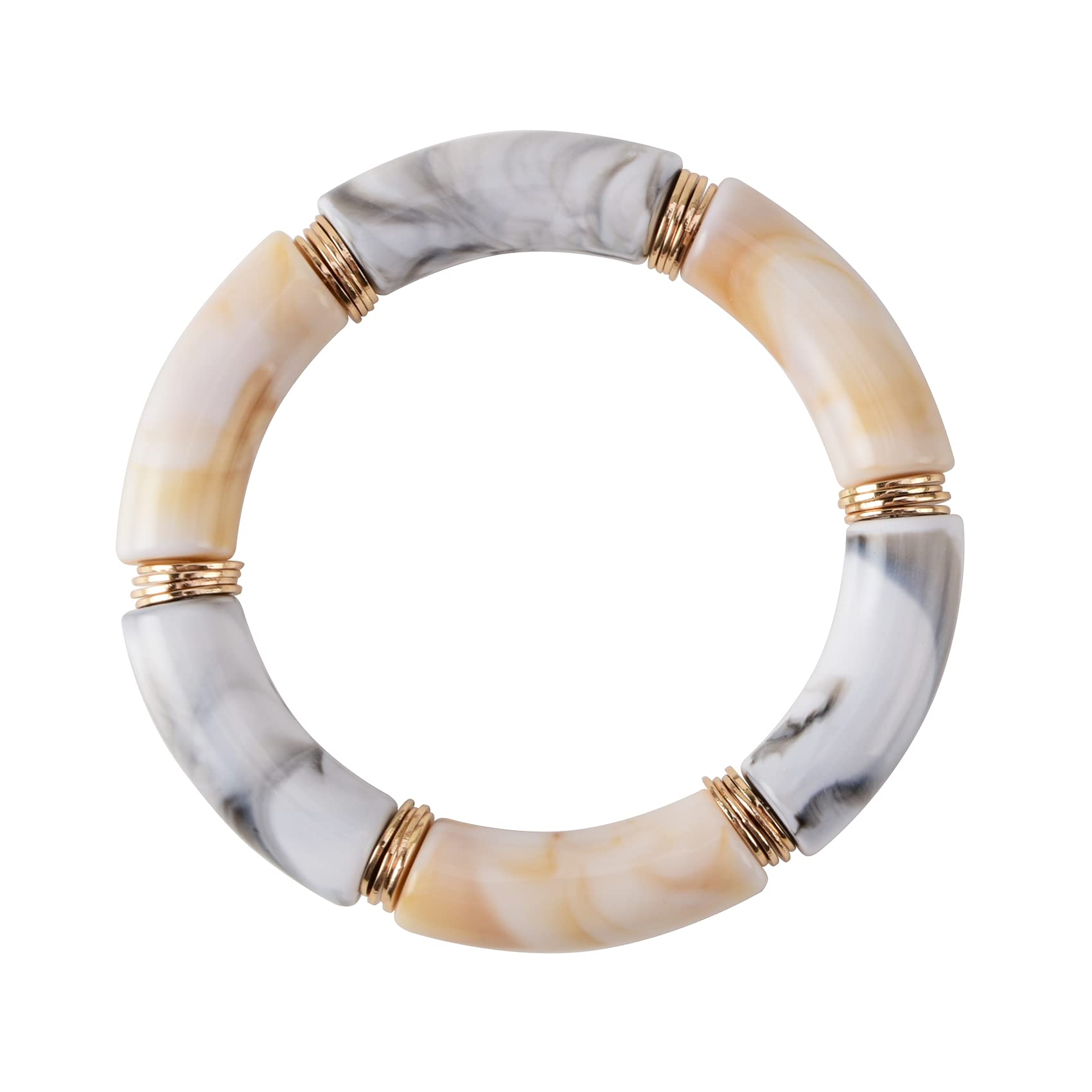 **Bamboo Tube Bangles Bracelet - Chunky Curved Stacking Acrylic Beads, Stretchable Friendship Bracelet for Women (Gold, Colorful) - Perfect for Gifts, Boho Style & Everyday Wear**