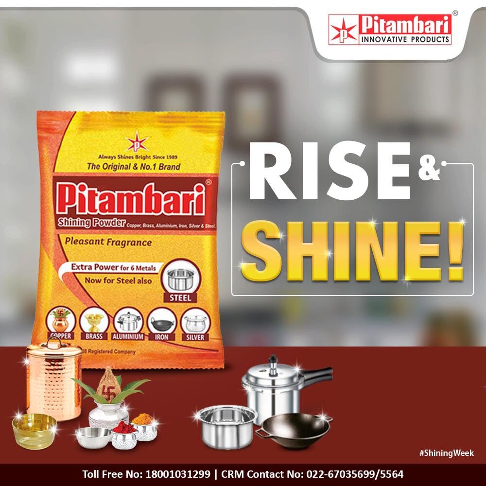 Pitambari Shining Powder for 6 Metals (Copper, Brass, Aluminum, Iron, Silver, Steel) - 4 Pack (50g Each) | Utensil Cleaning Soap for Puja & Dish Washing | Perfect for Religious Ceremonies & Kitchen Cleaning