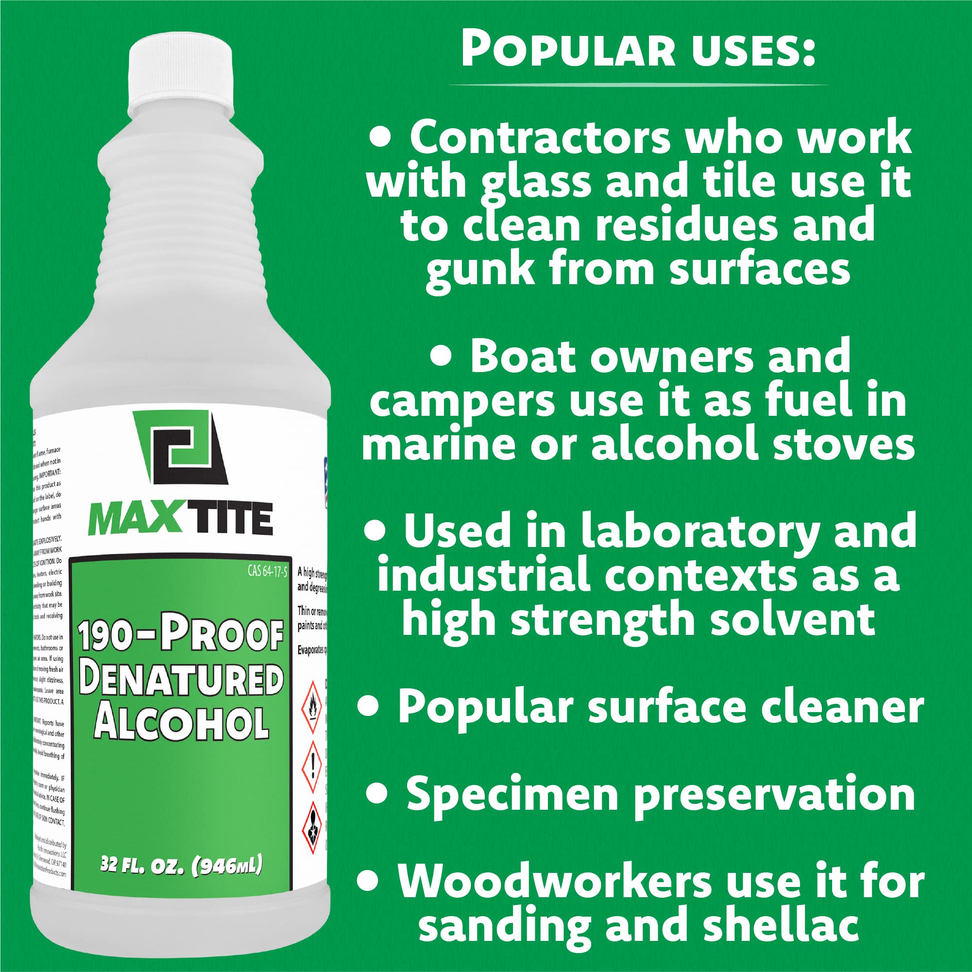 190-Proof Virgin Denatured Alcohol - 4 Gallons Total (16 x 32oz Bottles) | High-Purity Solvent for Cleaning, Labs & DIY Projects | Industrial & Home Use