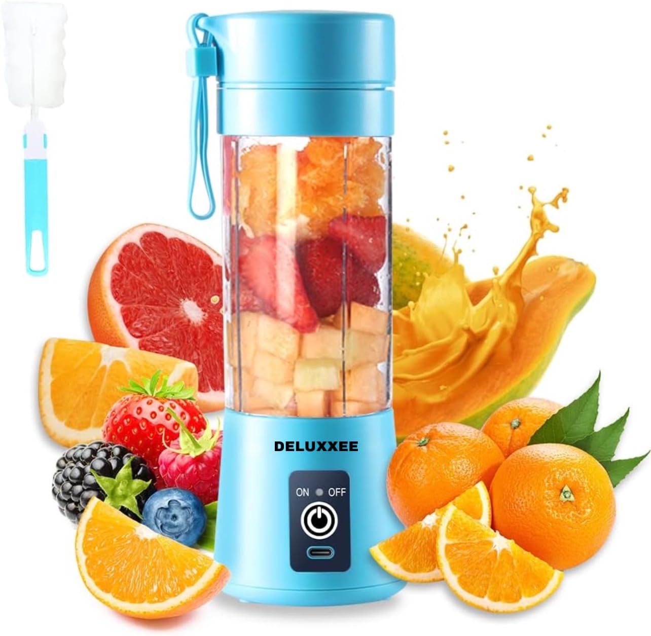 Portable USB Rechargeable Personal Blender - 380ML Mini Smoothie Maker & Juice Mixer for Shakes, Fruits, Protein Drinks - Compact Travel Blender Bottle for Gym, Office, Camping (Blue)