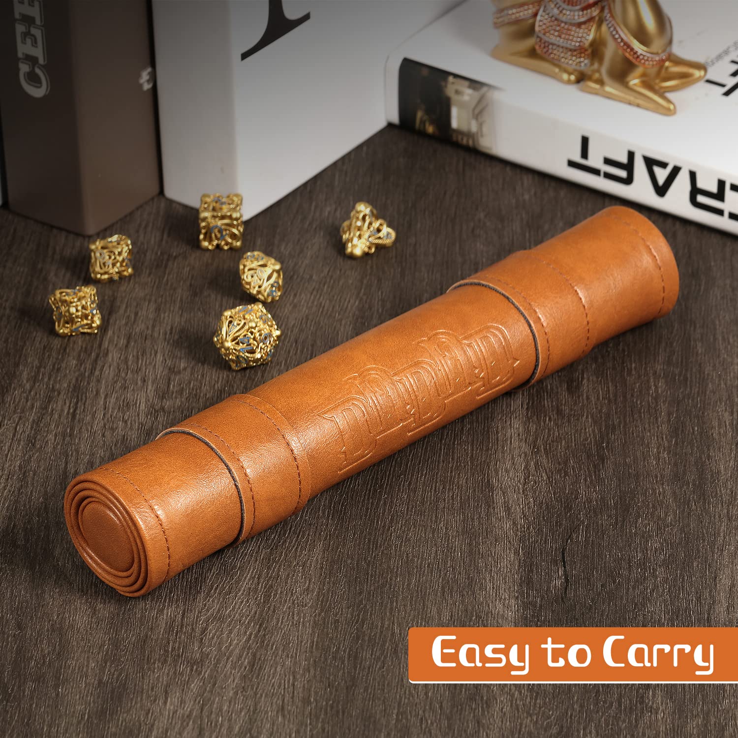 DNDND 2-in-1 Scroll Dice Mat - PU Leather & Velvet Gaming Mat for Dungeons & Dragons (DND D&D) | Dice Storage & Rolling Surface for Tabletop RPGs, Board Games & Roleplaying Adventures