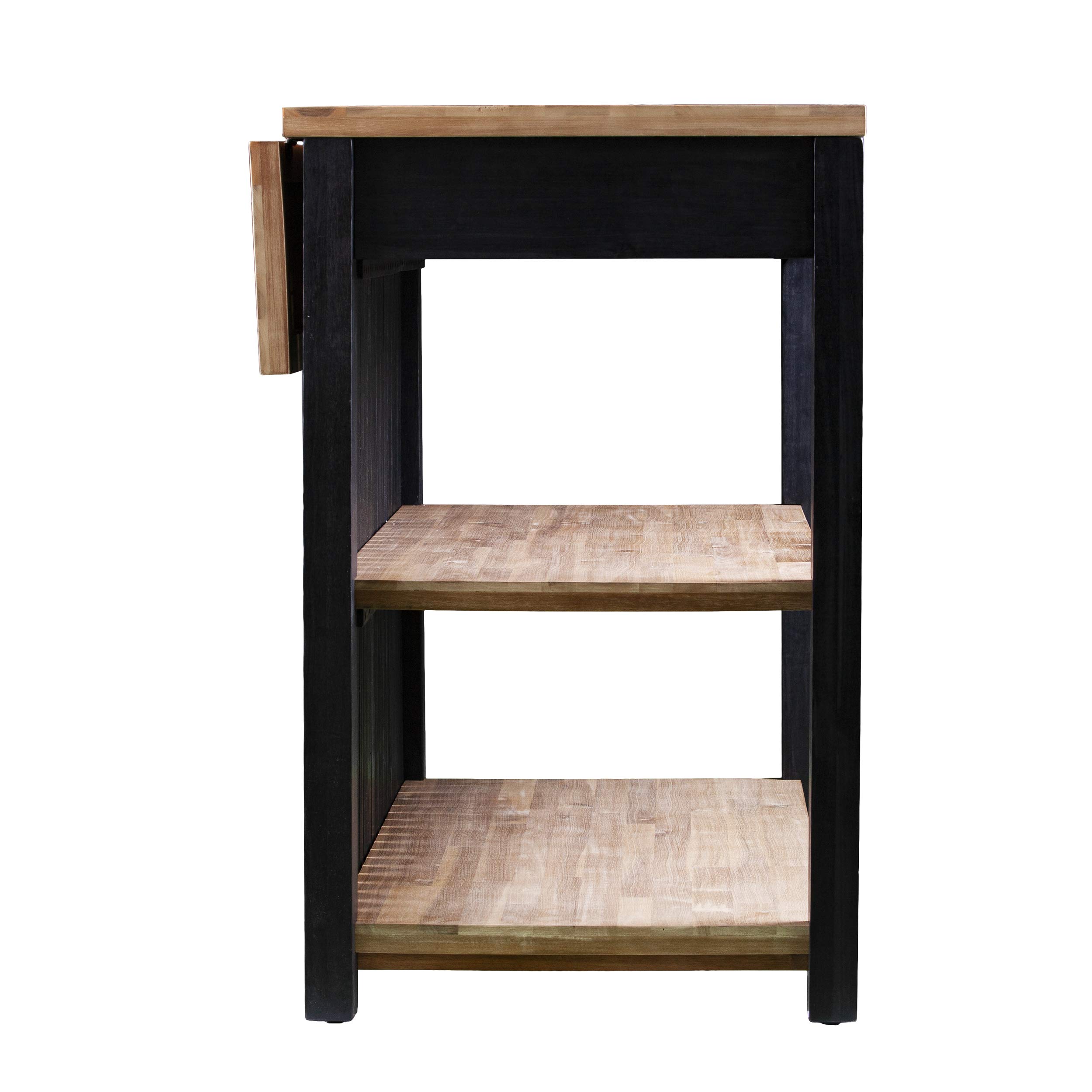 SEI Furniture Berinsly Expandable Freestanding Kitchen Island with Storage - Black & Natural Wood Finish | Perfect for Small Kitchens, Breakfast Bars & Extra Counter Space