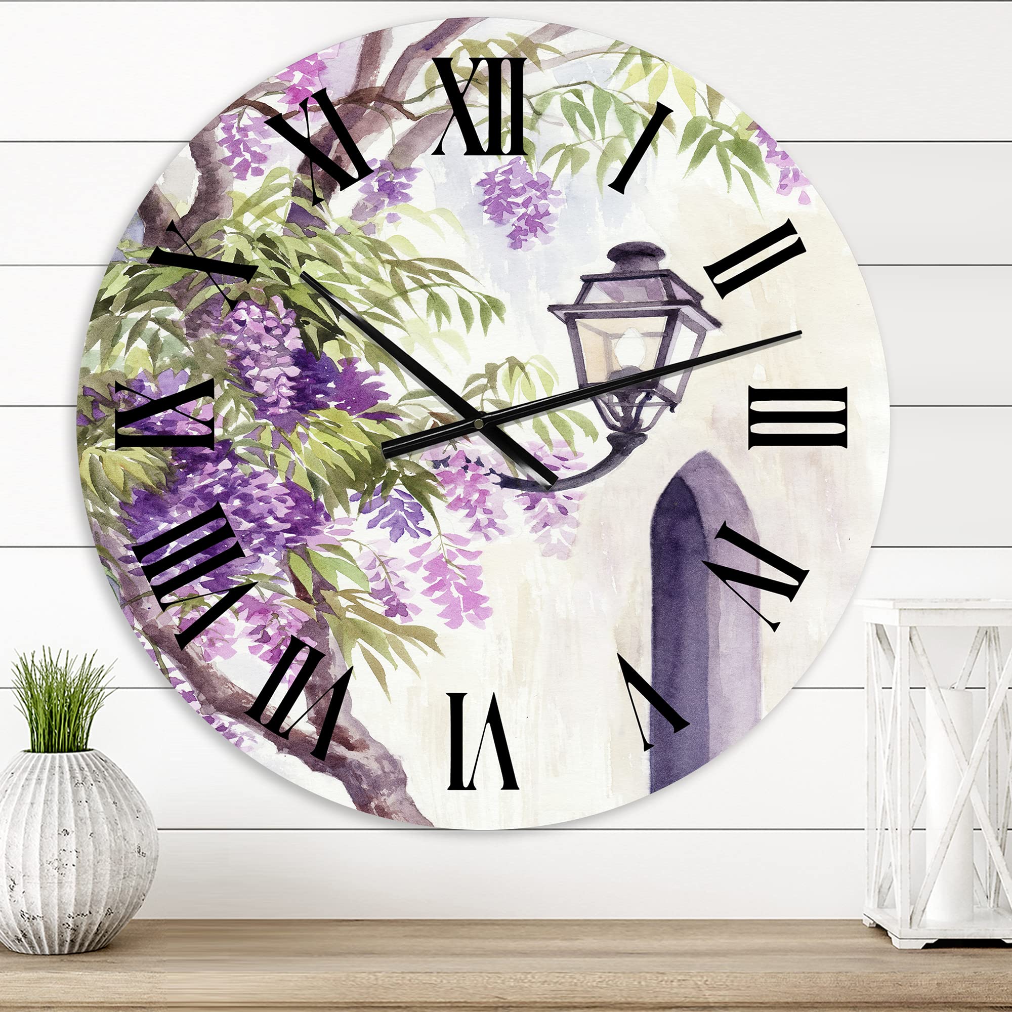 Traditional 'Wisteria and Lantern' Large Wall Clock - Nature Inspired Home Decor for Living Room, Bedroom & Office - Perfect for Farmhouse, Vintage & Modern Interior Design