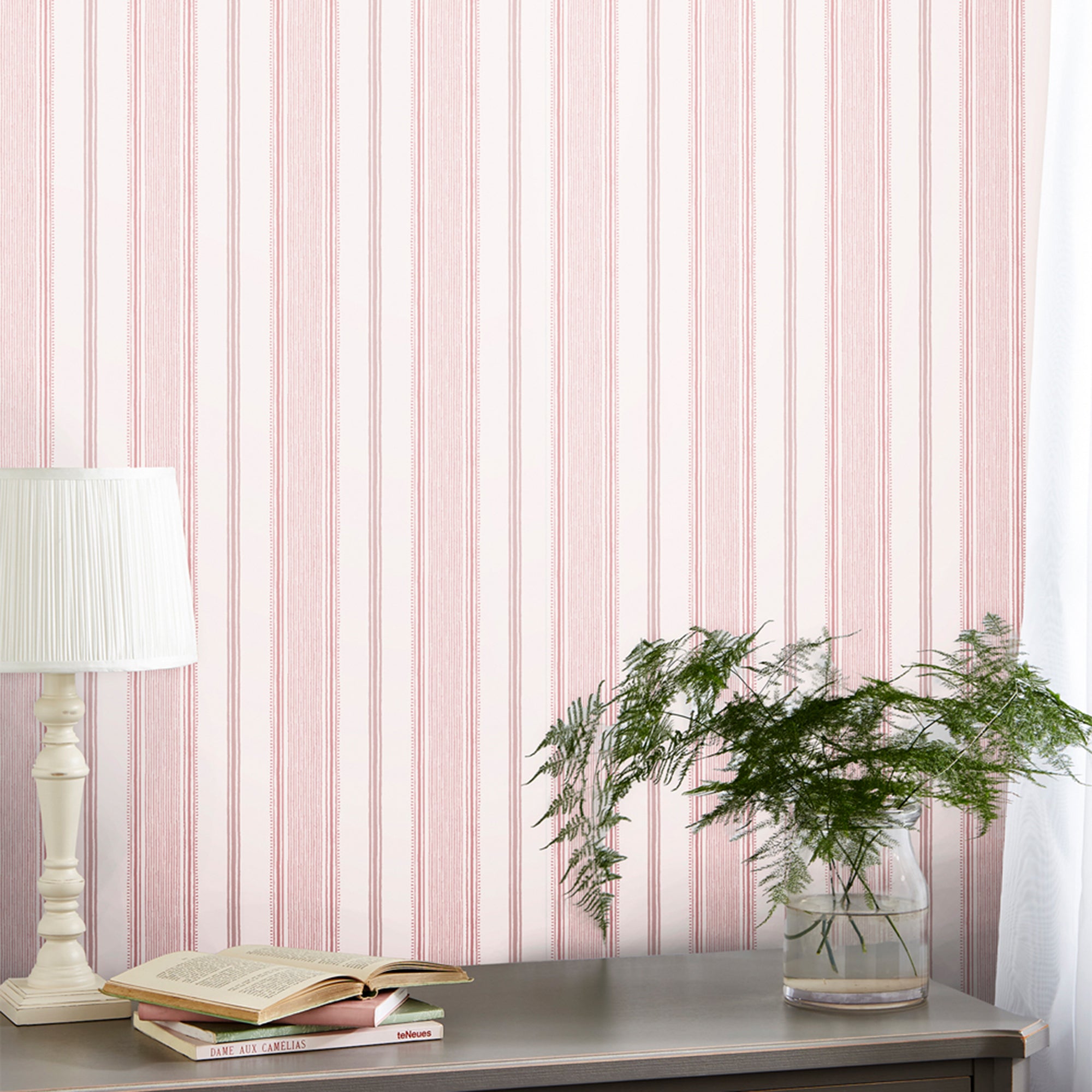 Laura Ashley Heacham Stripe Blush Wallpaper - Peel and Stick Removable Wallpaper for Bedroom, Living Room, Nursery Decor | Floral Striped Design for Home Interior Design