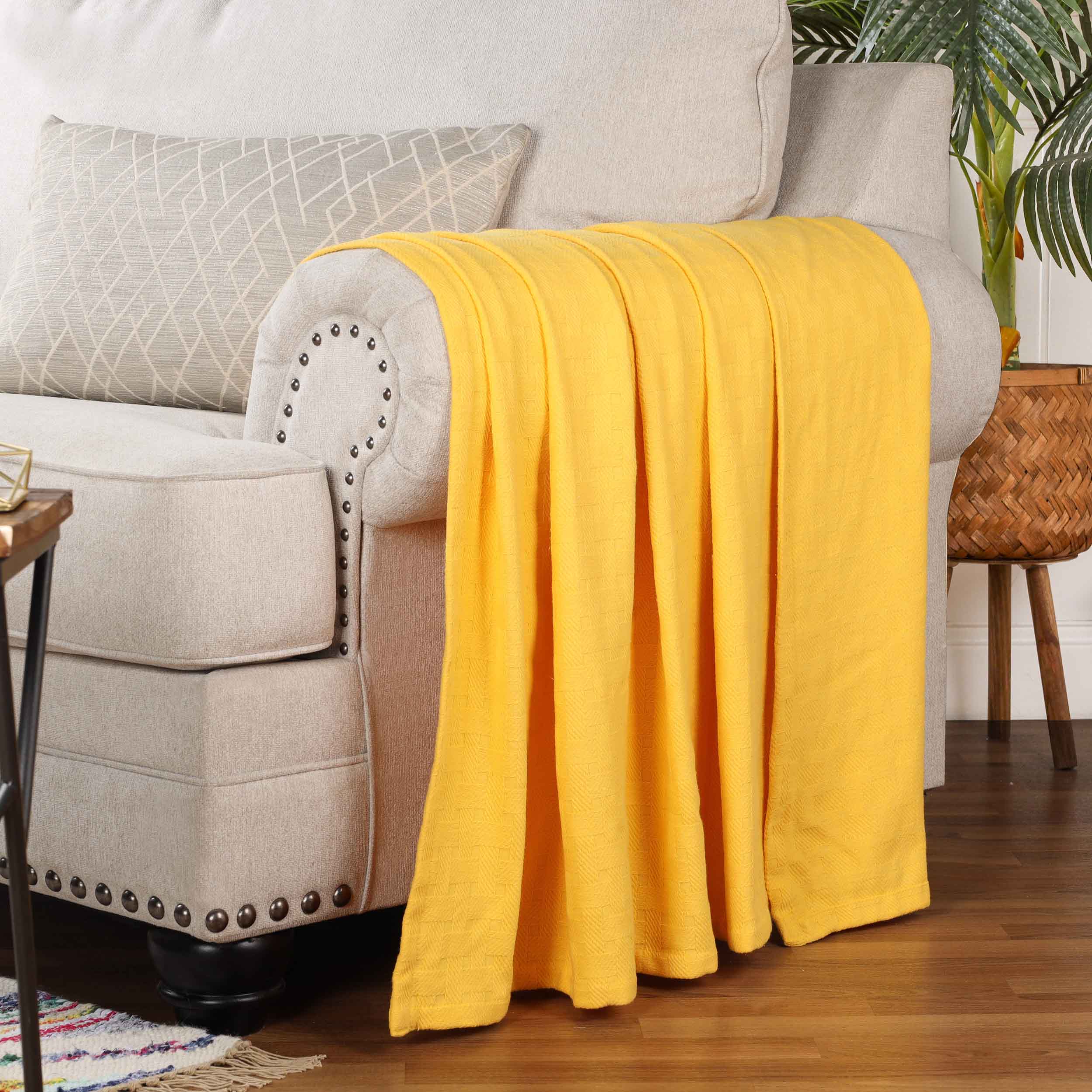 Soft Basketweave All-Season Cotton Bed Blanket & Sofa Throw - Lightweight Breathable Blanket for Bedroom, Living Room, Travel and Outdoor Use