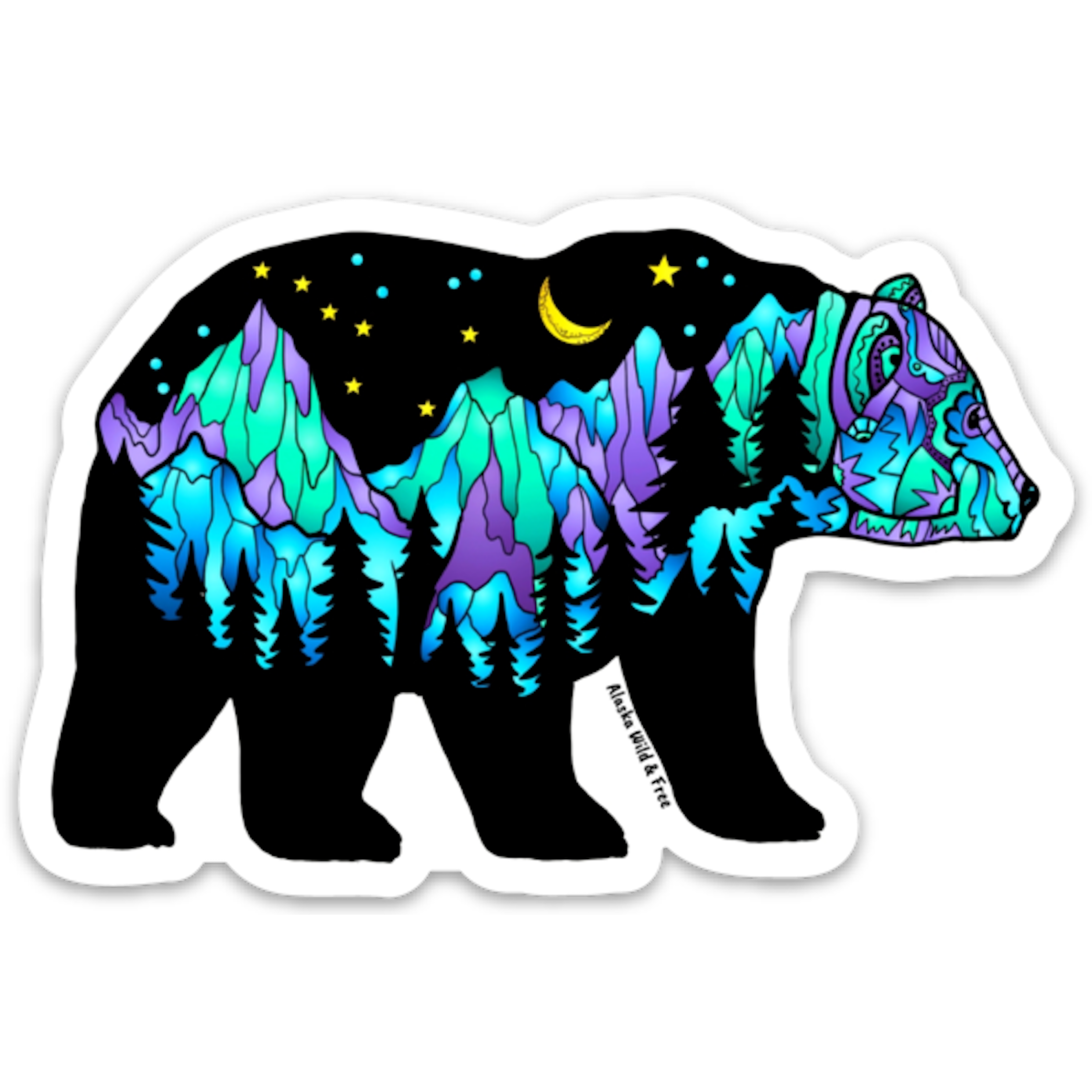 Big Dipper Bear Northern Lights Vinyl Sticker - Waterproof Decal for Laptops, Cars & Travel Mugs - Space & Astronomy Themed Gift