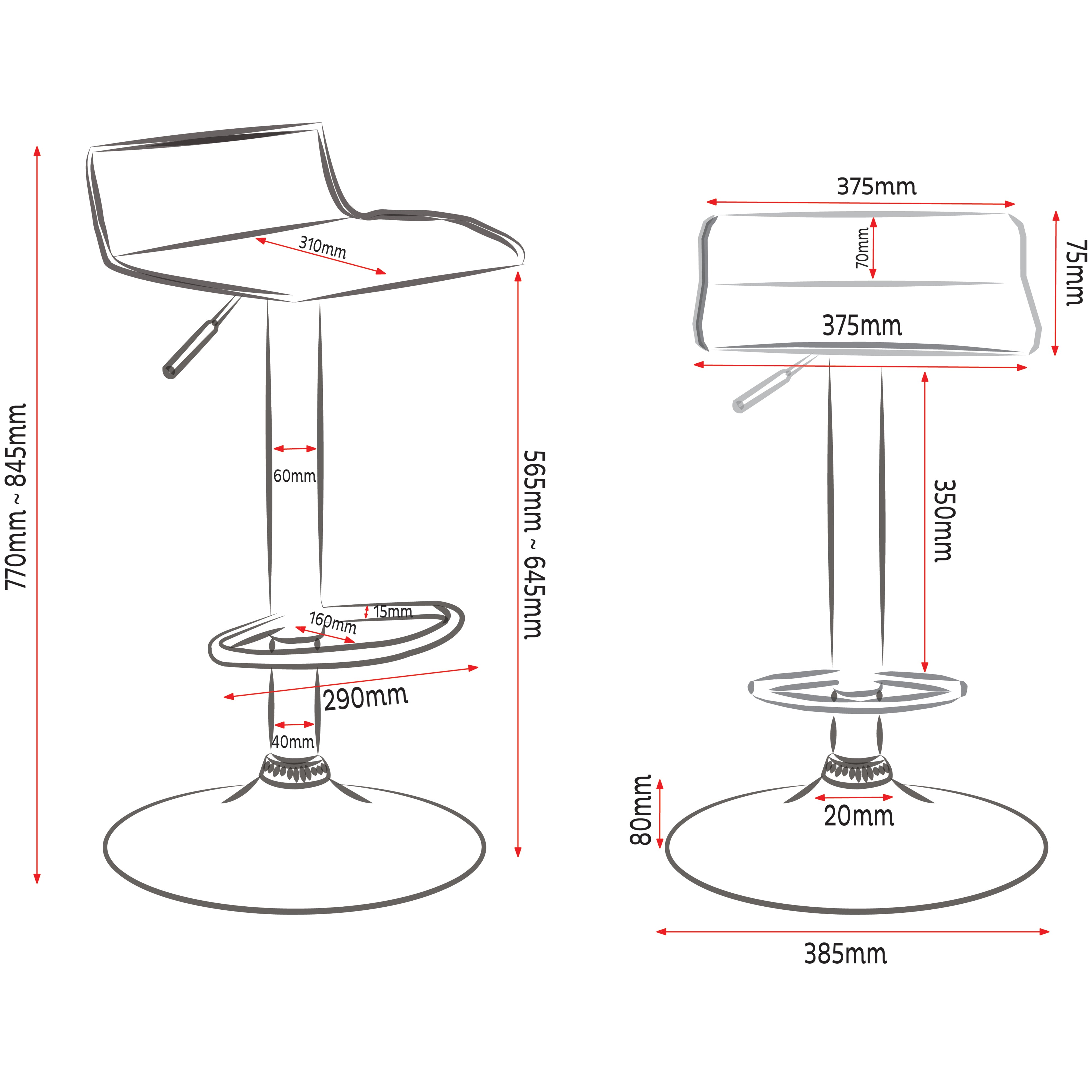 Urban Style Set of 4 Craig Adjustable Height Bar Stools with Gas Lift Mechanism - Chrome & Black Modern Kitchen Counter Stools for Dining Room, Bar or Breakfast Nook
