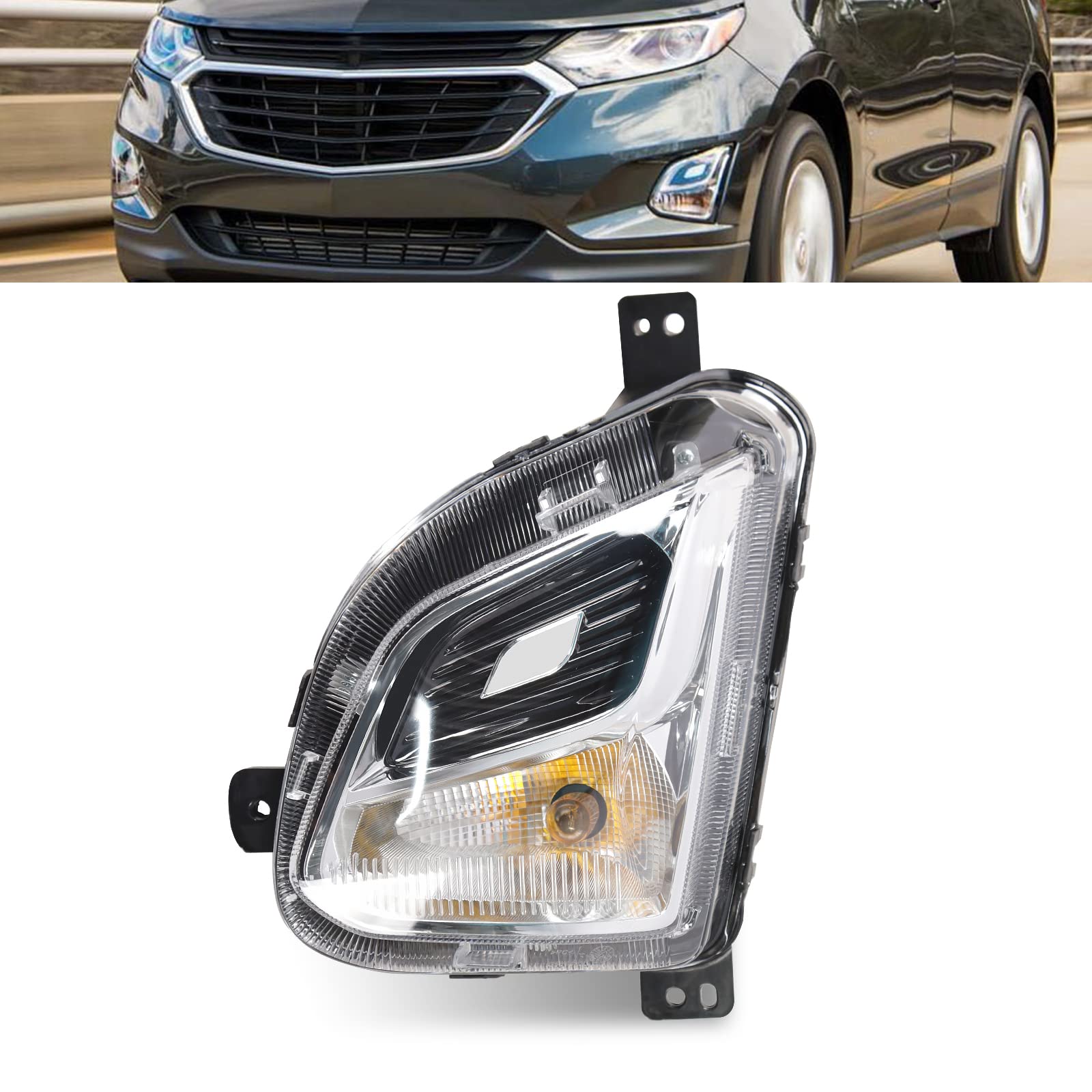 PEFORWAY Front Halogen Fog Light Fog Lamp for Chevy Equinox 2018 2019 2020 - Clear Lens with Bulbs (Left Driver Side) - Upgrade Your Vehicle's Visibility in Low Light & Foggy Conditions
