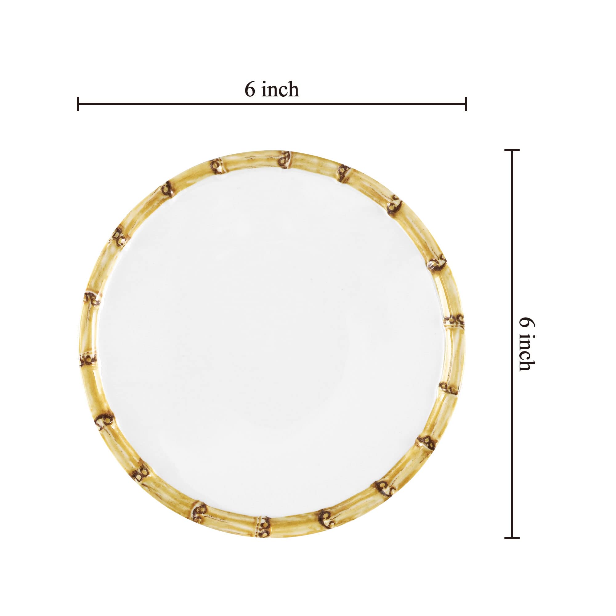 UPware 6-Inch Bamboo Melamine Round Dessert Plates - Set of 4 White Small Serving Dishes for Appetizers, Snacks & Side Dishes | Perfect for Parties, Picnics & Everyday Dining