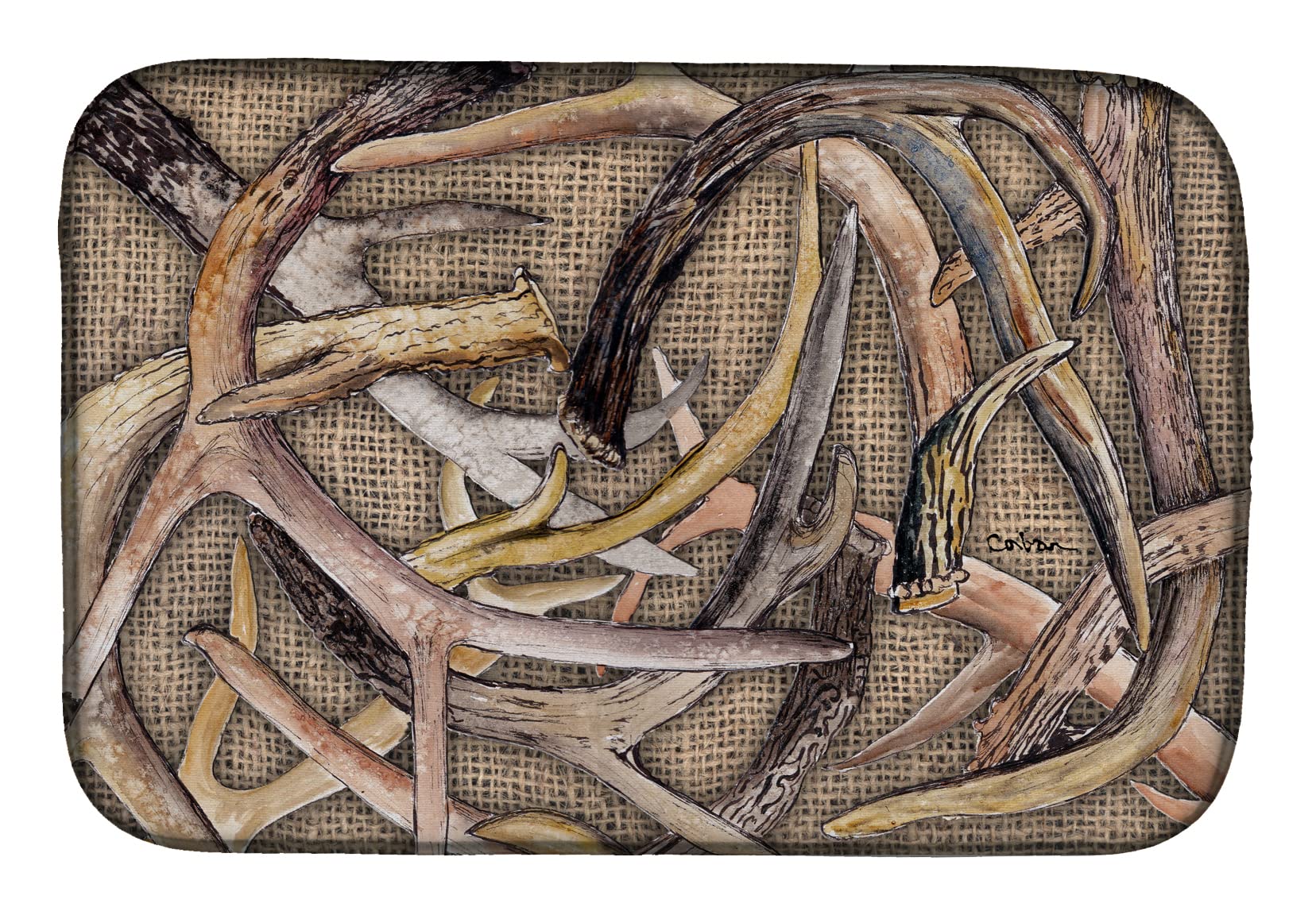 Caroline's Treasures Deer Horns Dish Drying Mat - Absorbent Kitchen Counter Drying Pad, 14 x 21 Inch Multicolor - Perfect for Drying Dishes, Utensils & Cookware on Countertops