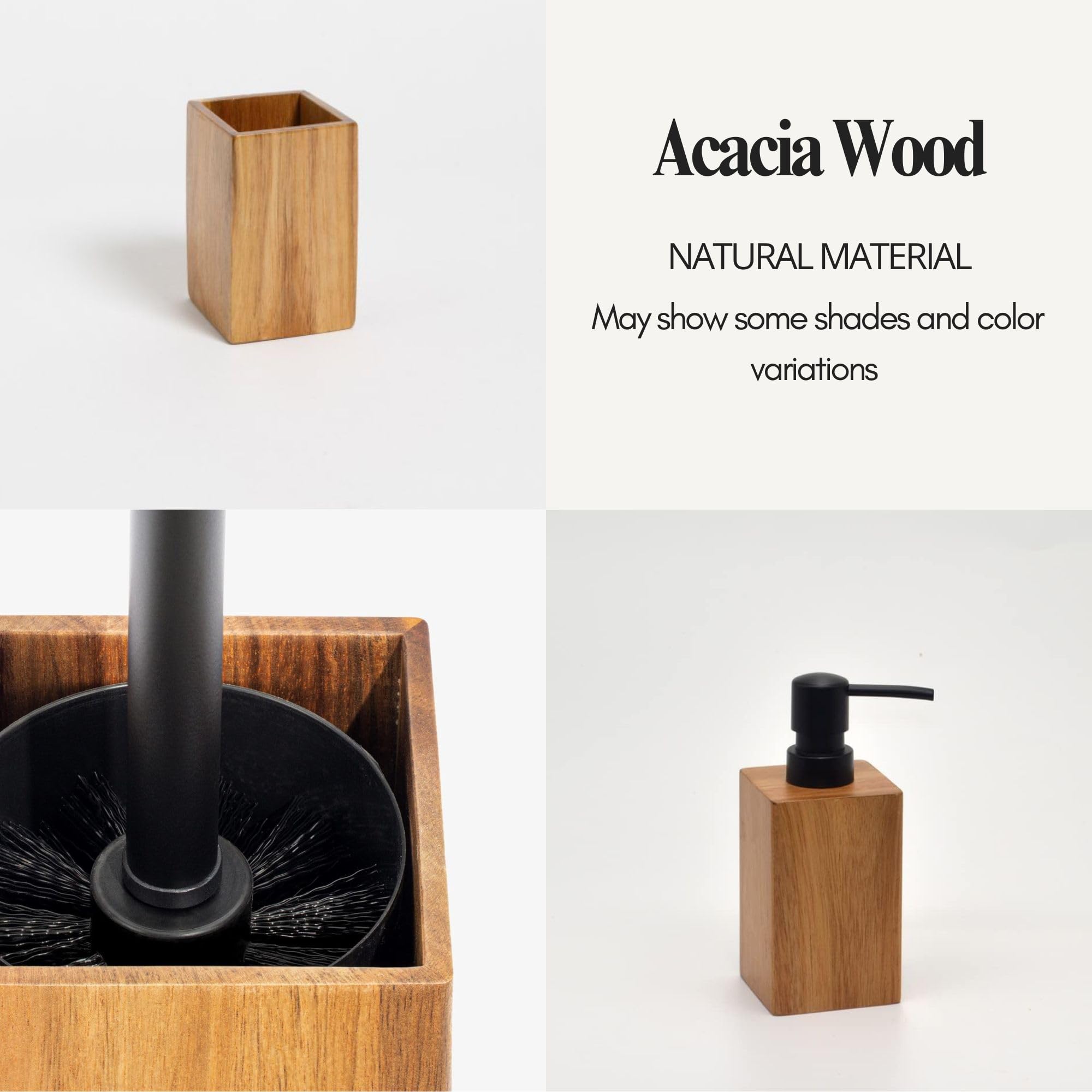 Premium Acacia Wood Bathroom Accessory Set - 6 Piece Shower Caddy with Soap Dish, Toothbrush Holder & More for Modern Bathroom Decor