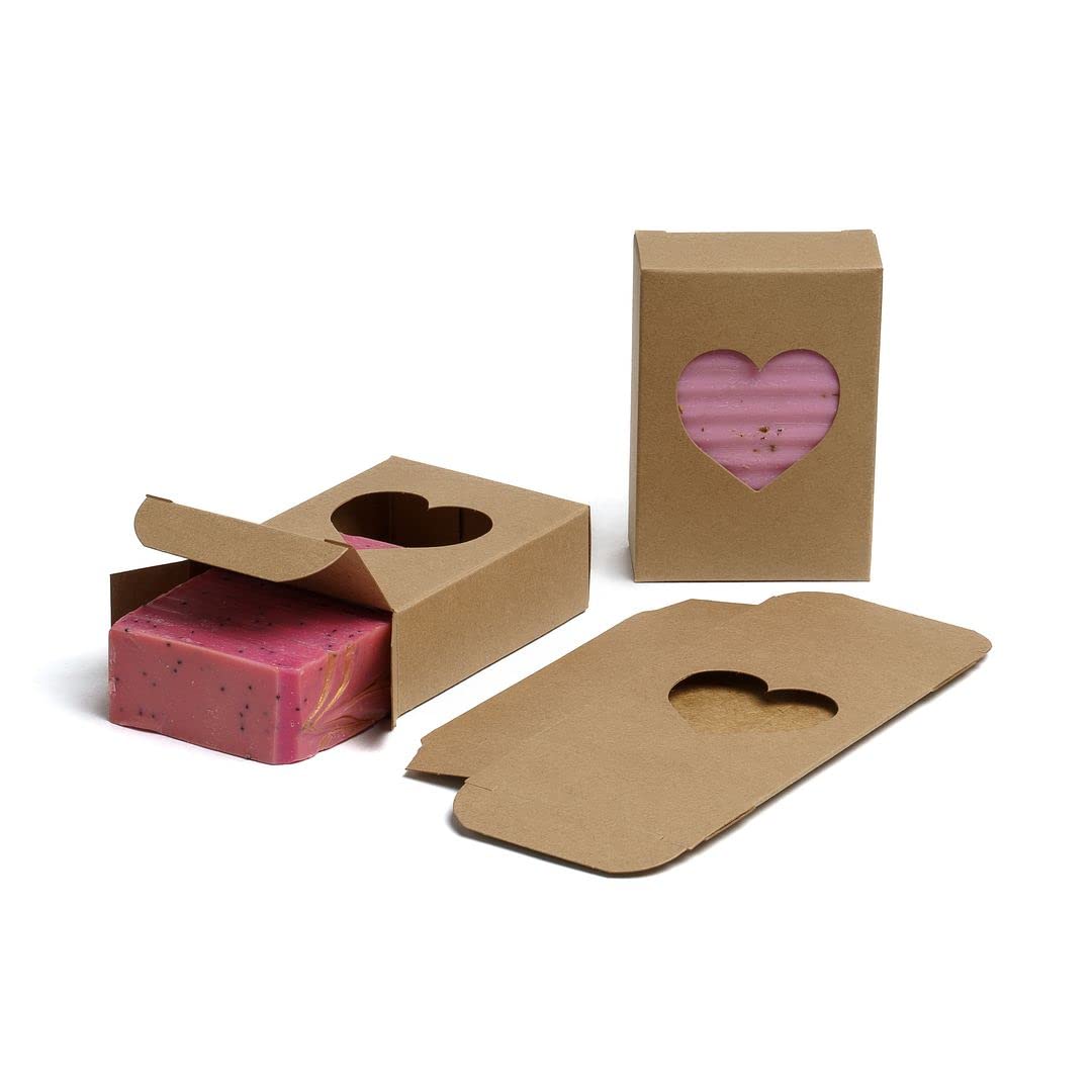 50 Pack Kraft Heart Window Soap Boxes - Eco-Friendly Homemade Soap Packaging for DIY Soap Making Supplies - Made in USA - Perfect for Handmade Soaps, Wedding Favors & Gift Packaging