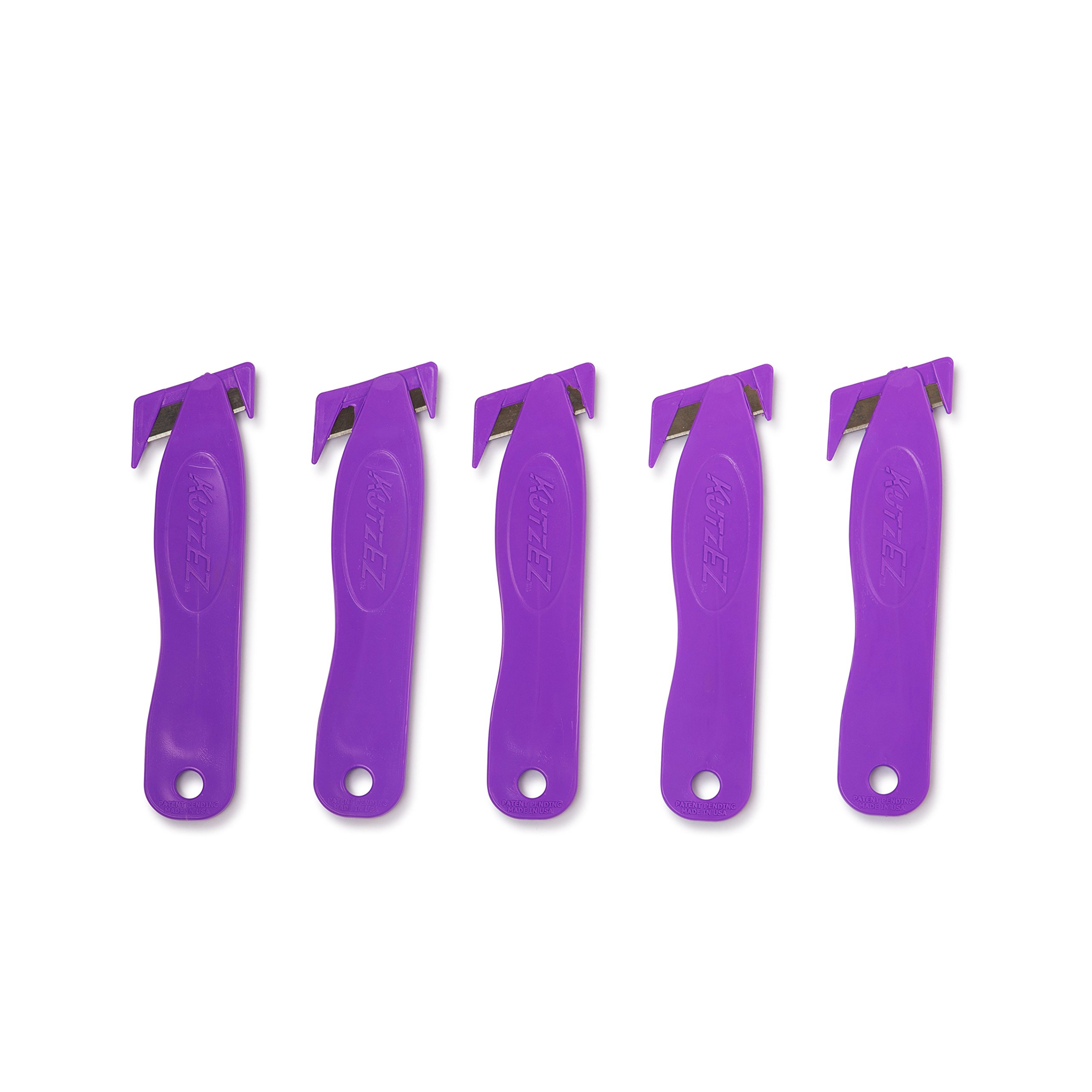 5 Pack Heavy Duty Utility Knife Set - Retractable Safety Box Cutter with 10 Blades - Purple for Home, Office, Warehouse & DIY Projects