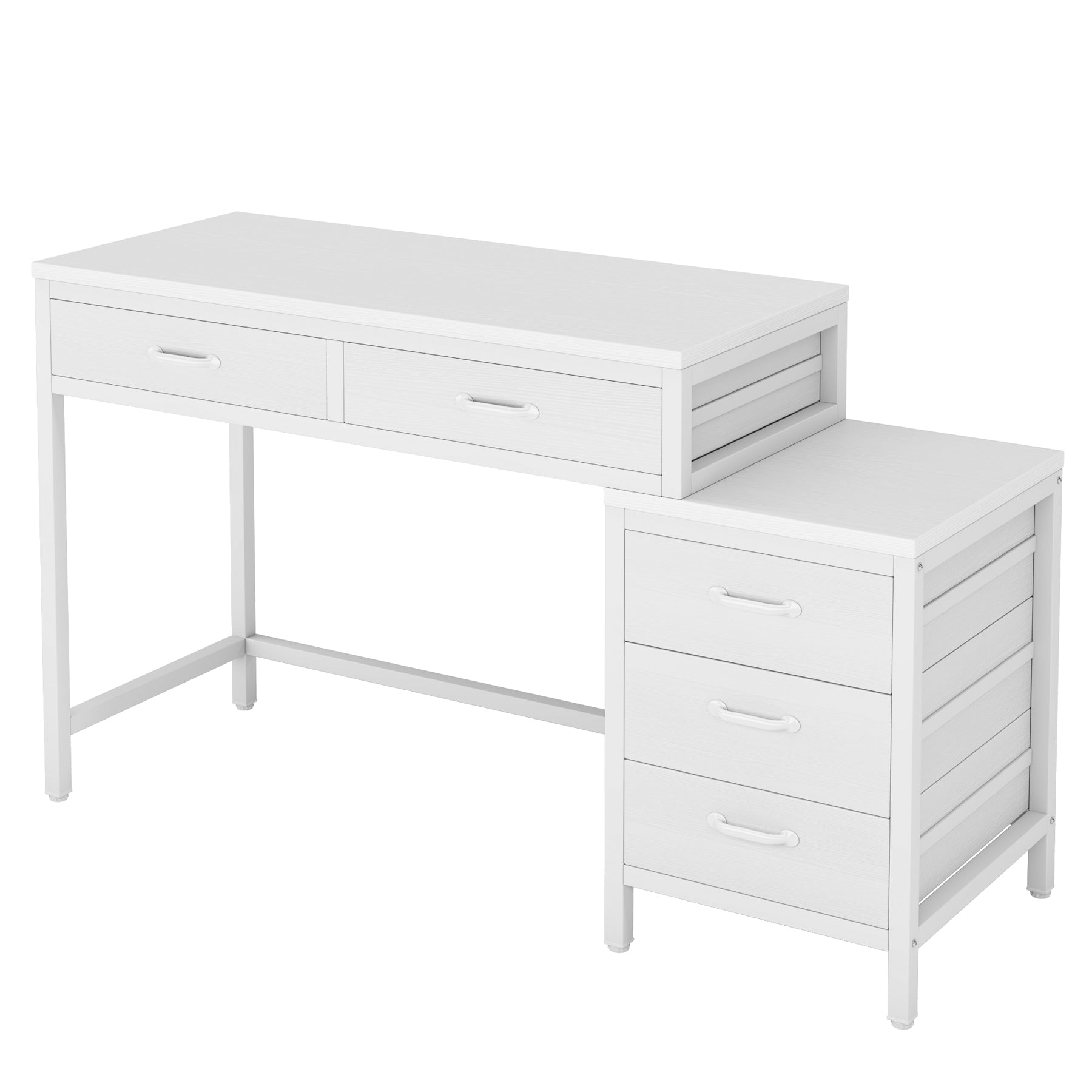 5-Drawer Computer Desk with Reversible Cabinet - Sturdy Study & Writing Table for Home Office, Gaming, and Workspace Organization