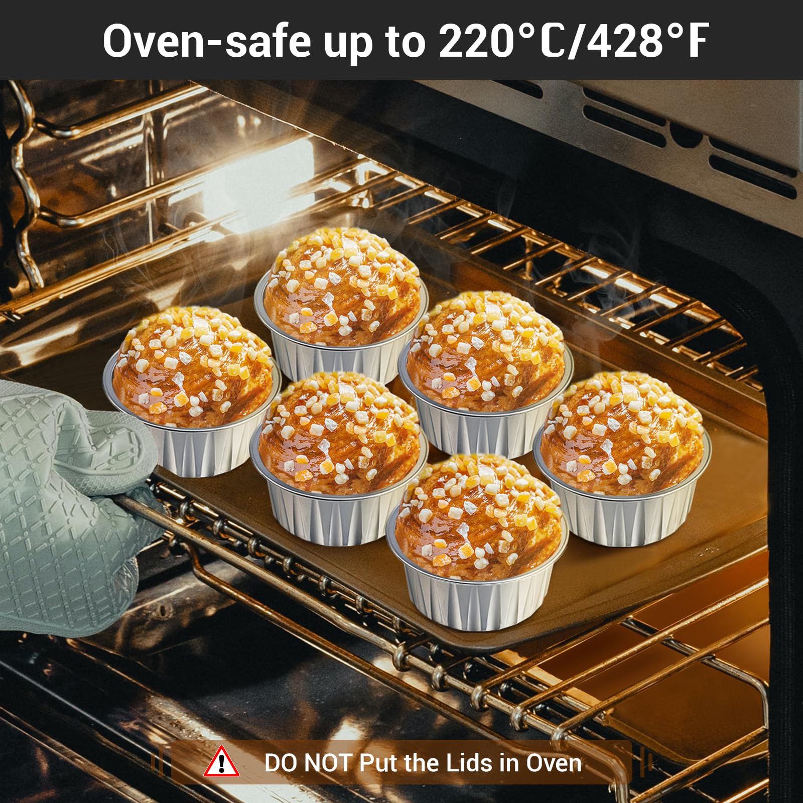 EUSOAR 30-Pack 5oz Disposable Aluminum Foil Baking Cups with Lids - Muffin Liners, Cupcake Holders & Creme Brulee Containers for Home Baking, Party Desserts & Meal Prep