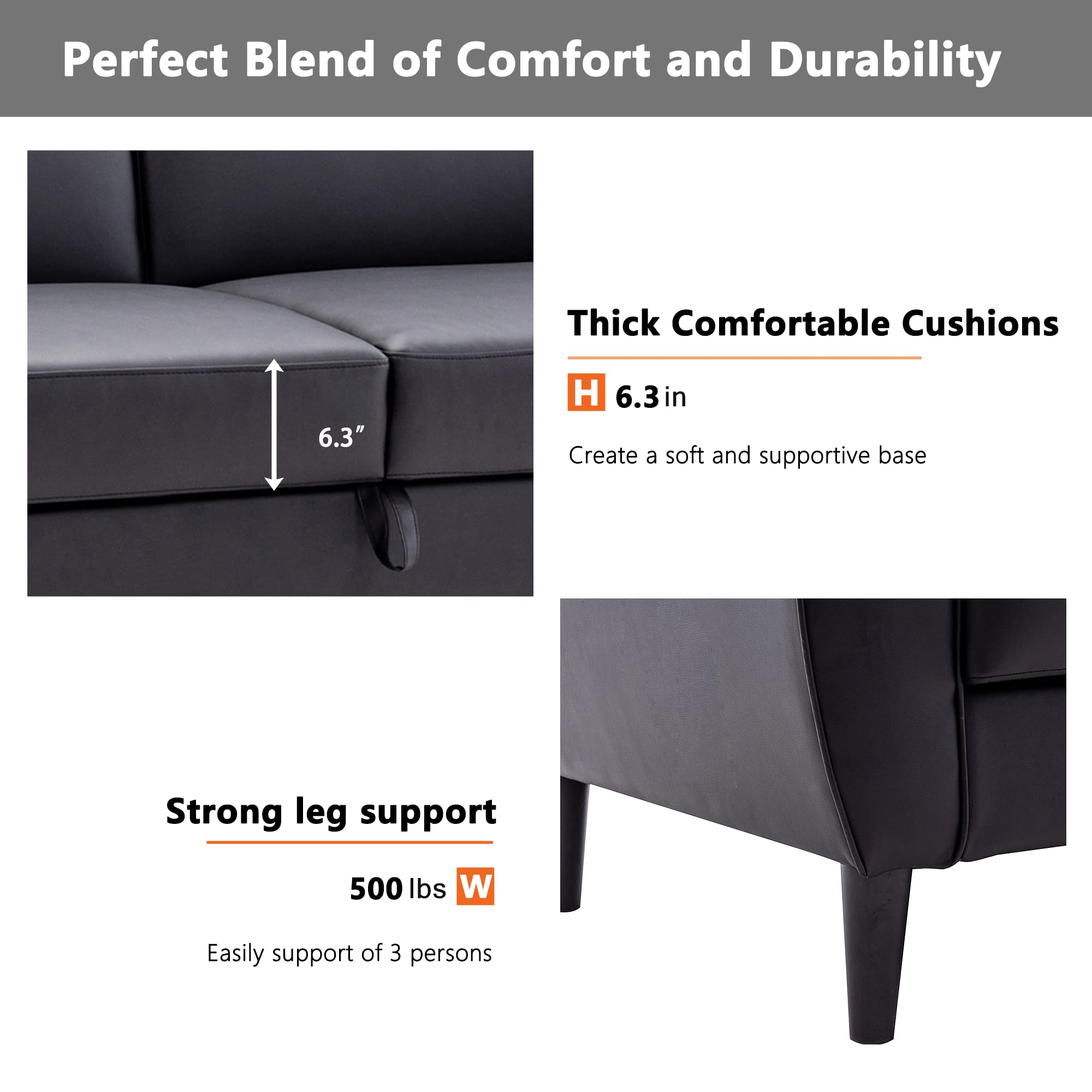Modern Convertible Folding Futon Sofa Bed with Storage Box - PU Leather Multi-Functional Sleeper for Small Spaces, Apartments & Dorm Rooms (Black) | Perfect for Guest Beds, Studio Living & Space-Saving Solutions
