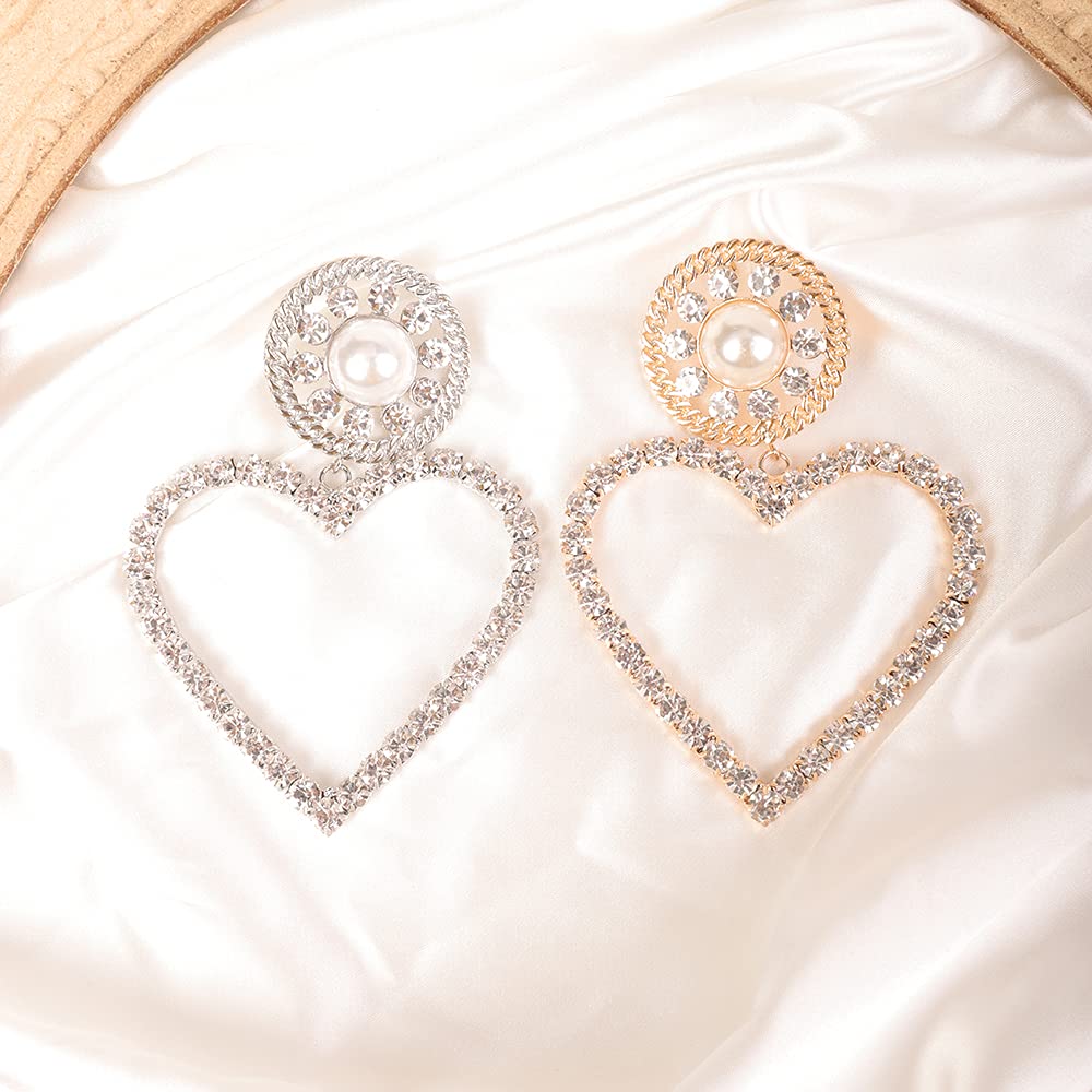 Wiwpar Large Rhinestone Heart Hoop Earrings for Women - Silver Love Heart Drop Earrings | Perfect for Valentine's Day, Date Night & Special Occasions