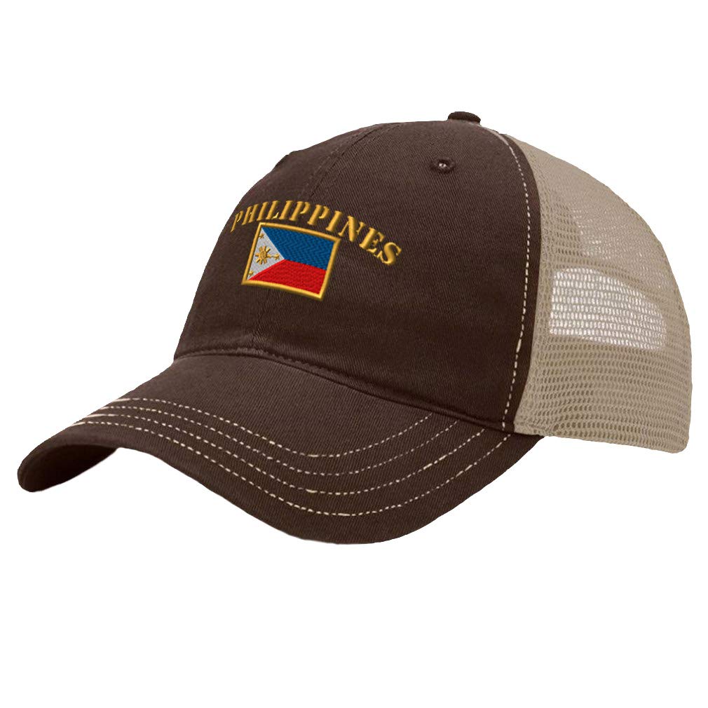 Richardson Trucker Mesh Hat with Philippines Flag Embroidery - Cotton Snapback Dad Cap for Men & Women in Brown & Khaki | Perfect for Outdoor Activities, Sports Events & Casual Wear