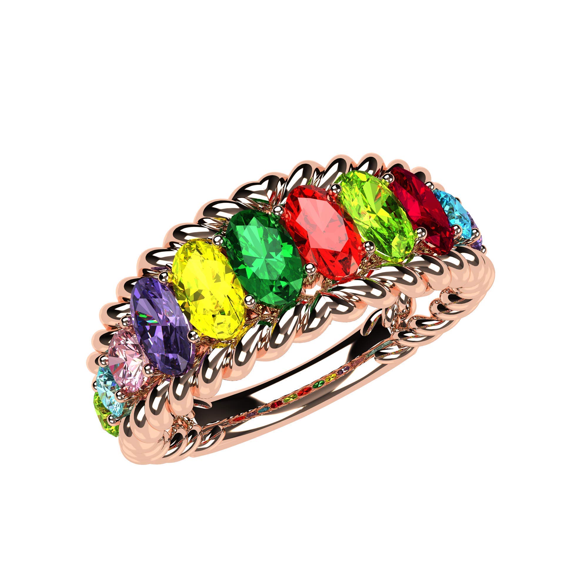 Oval Rope Birthstone Ring for Women - Sterling Silver or 10K Gold with 1-12 Simulated Gemstones | Mother's Jewelry, Anniversary Gift, Birthday Present