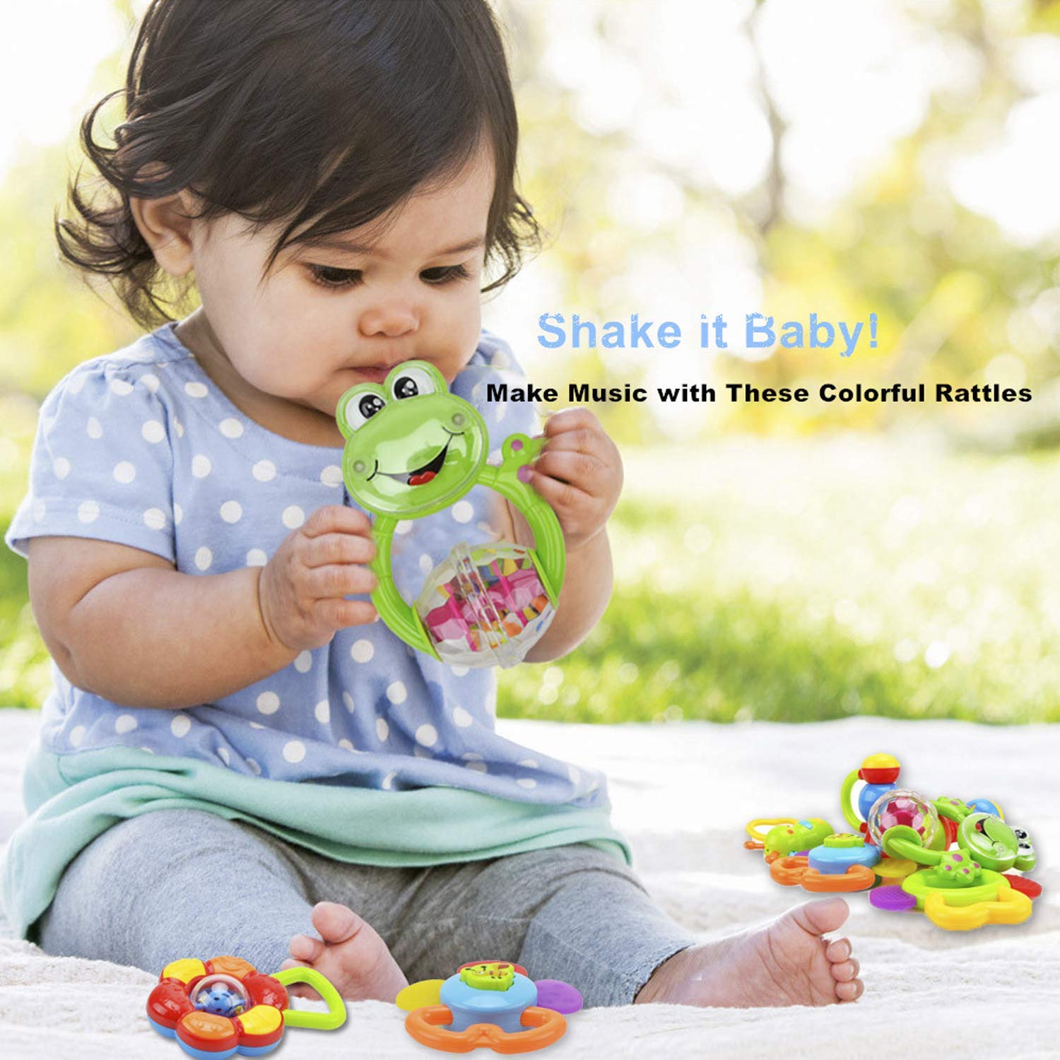 WISHTIME Baby Rattles & Teethers - 11pcs Infant Toys for 0-12 Months | Hand Development & Giant Bottle for Girls & Boys | Perfect Newborn Gifts & Playtime