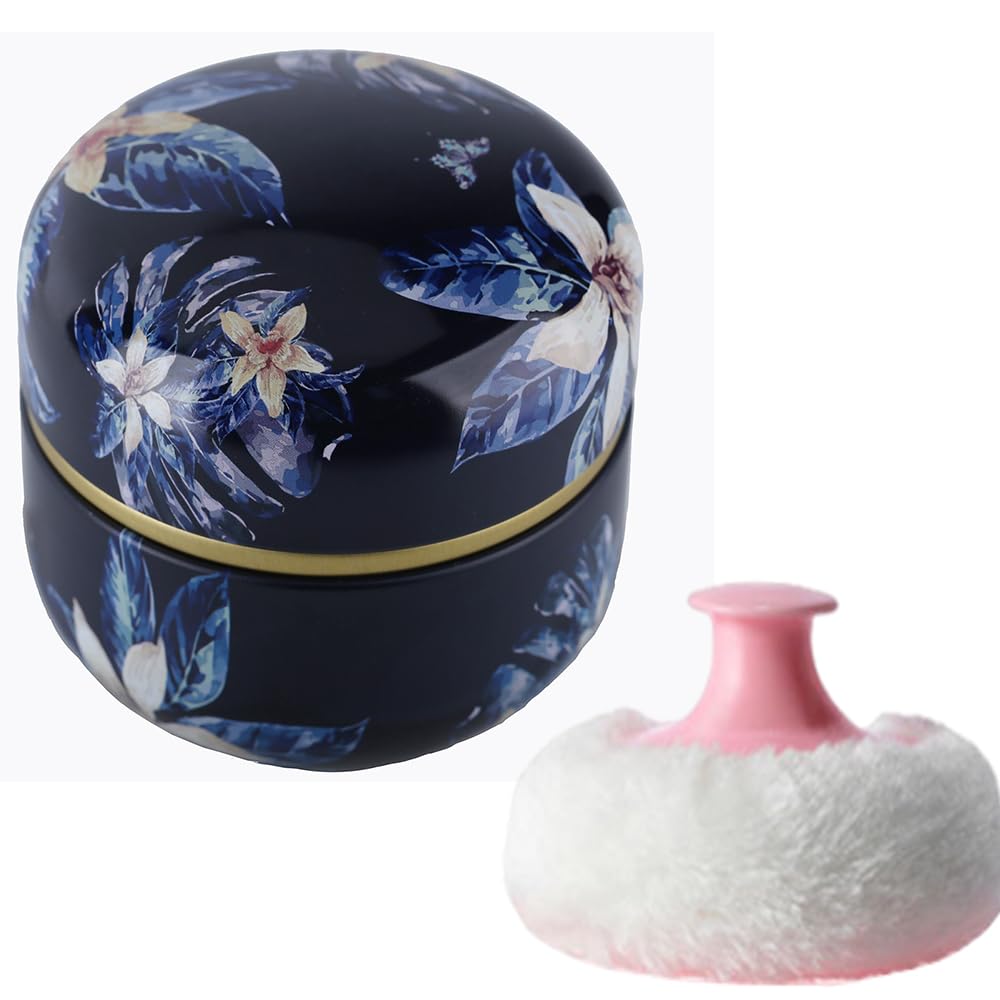 Premium Body Powder Puff & Container Set - Dusting Powder Dispenser with Soft Puff for Baby & Women - Loose Powder Case for Travel, Bath & Home Use (Deep Blue) - Ideal for Diaper Rash Prevention & Post-Shower Moisture Control