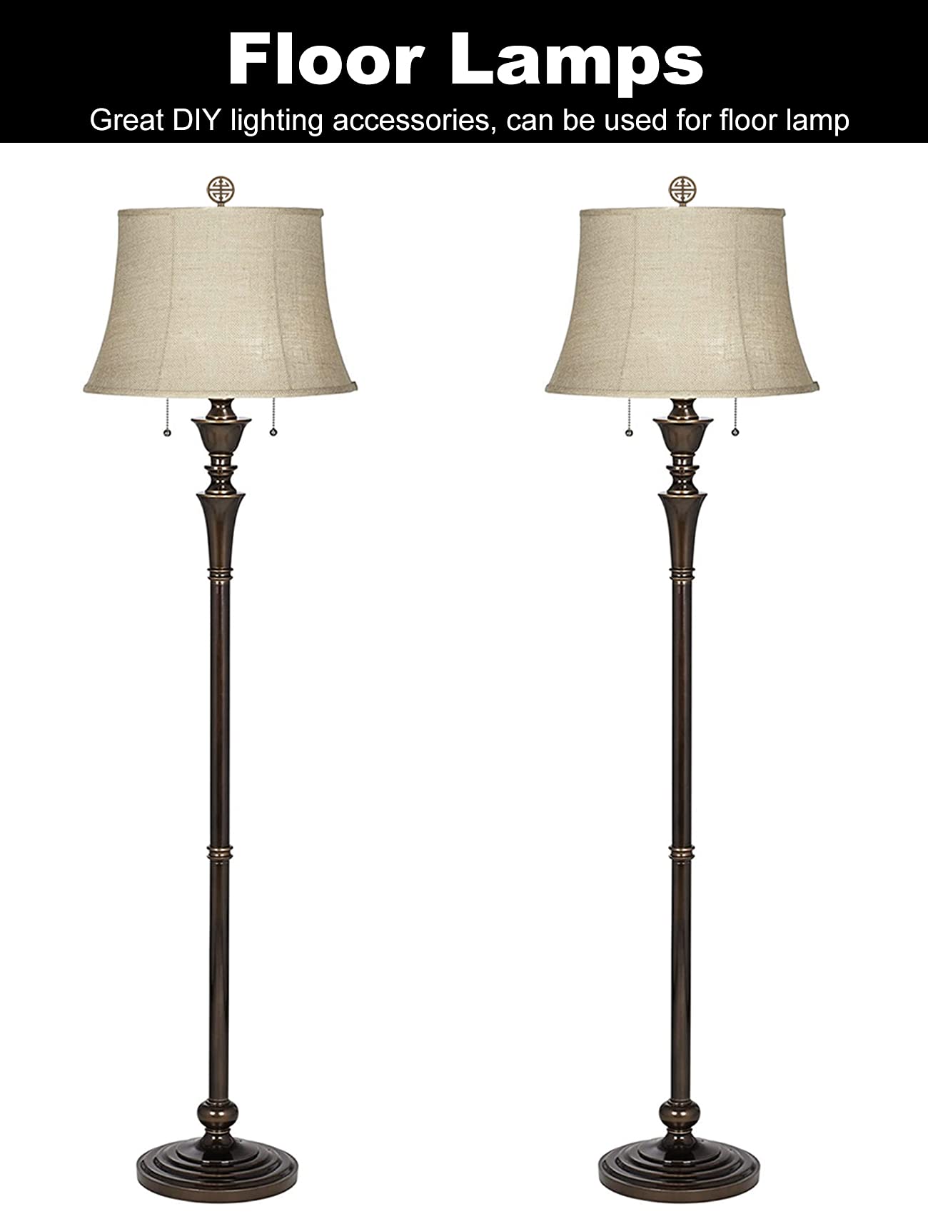 Antique Brass Oriental Lamp Finial - Solid Metal Screw Cap Knob for Lamp Shade Top - Decorative Accent for Table & Floor Lamps - Lucky Happiness Symbol (2-Pack) - Perfect for Home Decor, Living Room Lighting & Feng Shui Arrangements