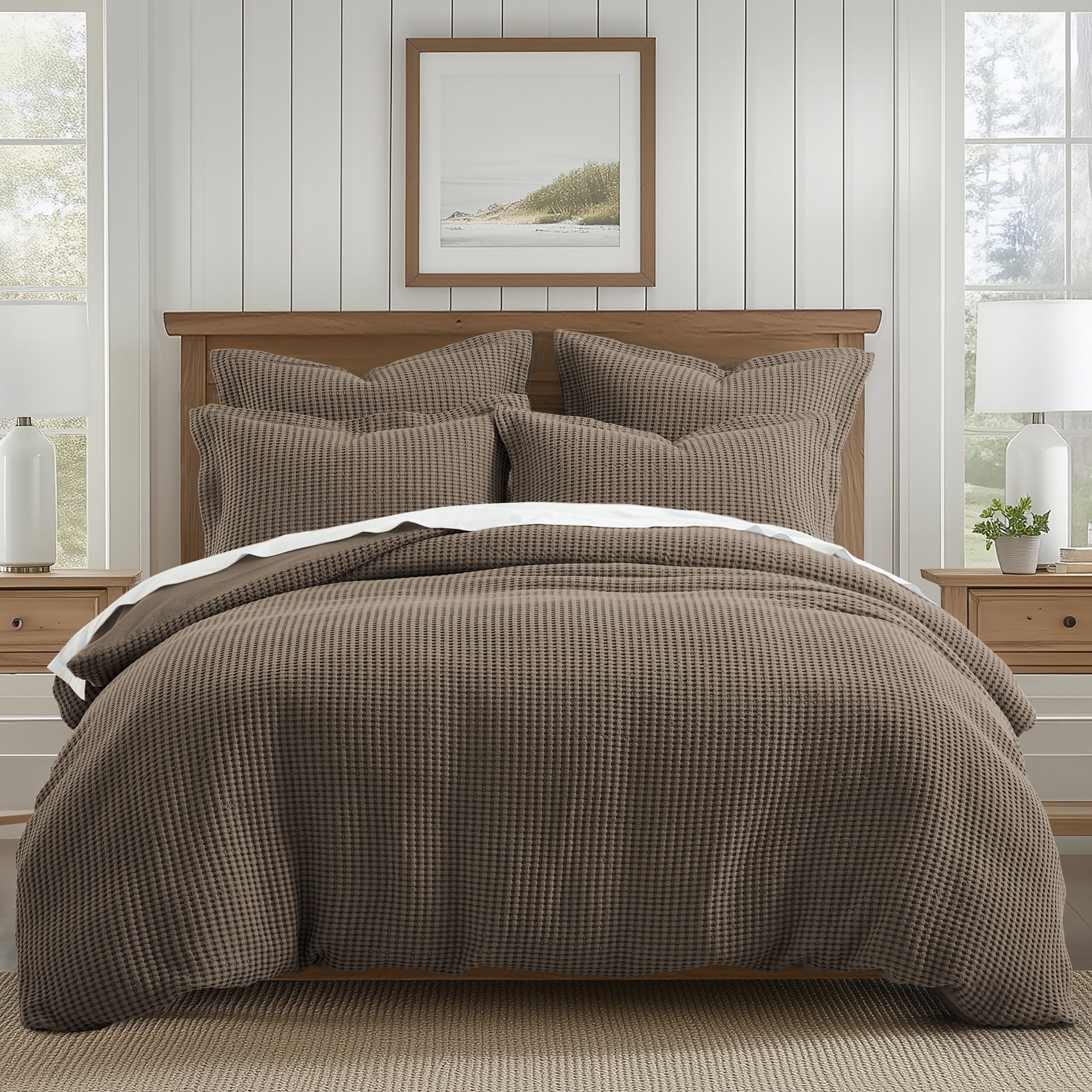 Mills Waffle Duvet Cover Set - Soft Textured Bedding for Cozy Comfort - Perfect for Master Bedroom, Guest Room & Dorm Decor