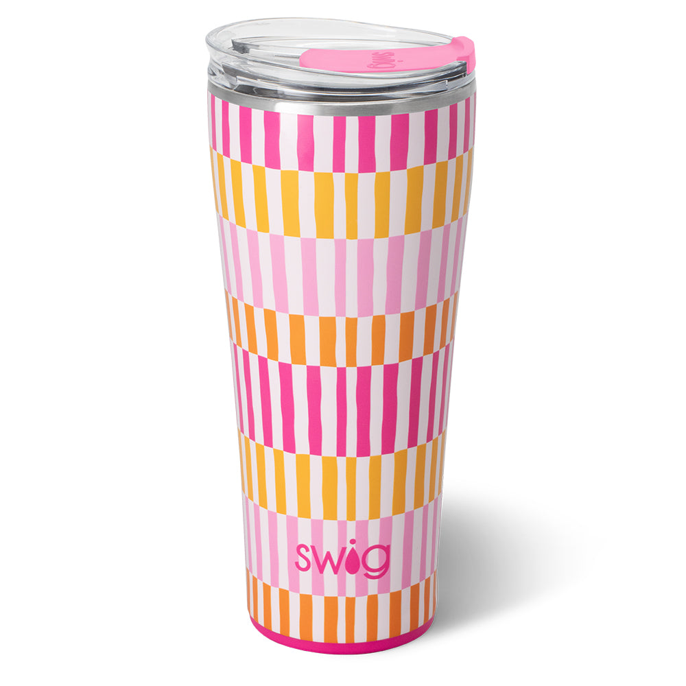 32oz Sherbet Stripe Insulated Tumbler - Leakproof Stainless Steel Water Bottle with Straw & Lid - Perfect for Iced Coffee, Gym, Hiking & Outdoor Activities