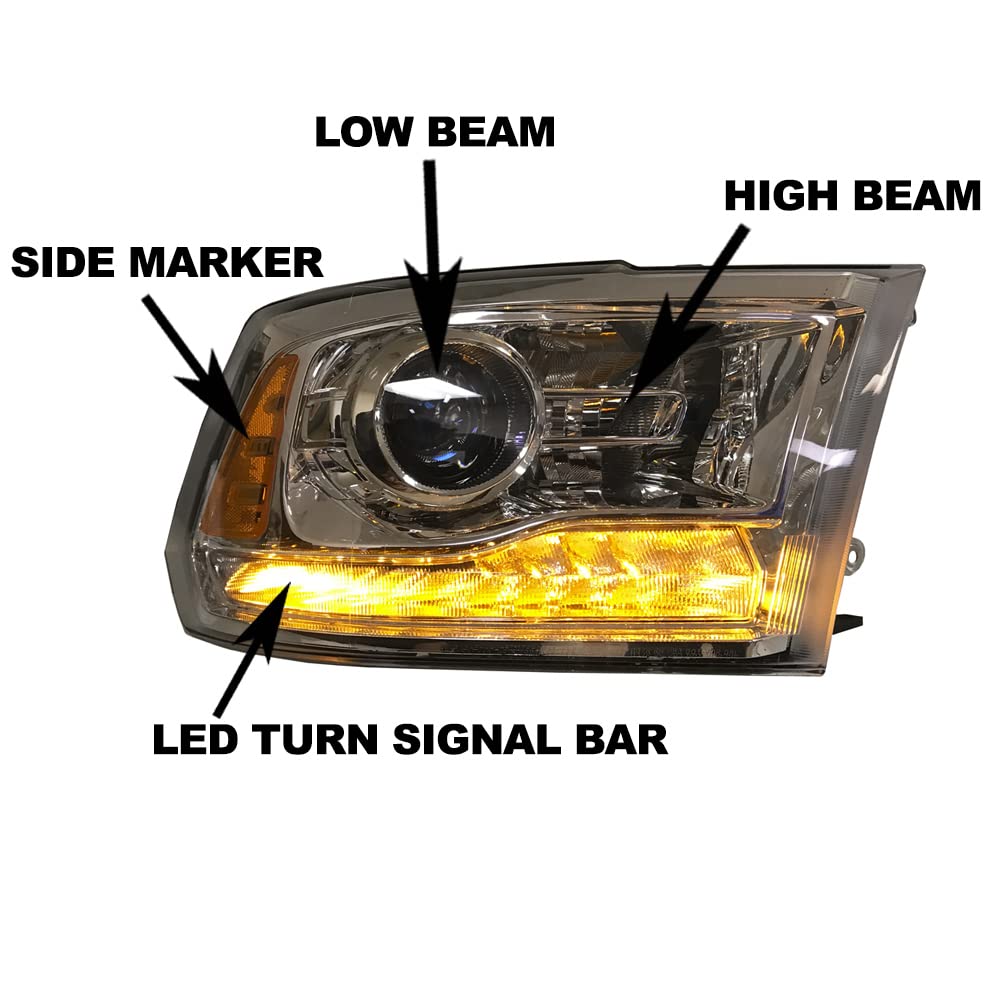 PERDE LED Headlights Compatible with 2013-2018 Ram 1500/2500/3500 - Halogen Projector Chrome Housing with Performance Lens - DRL Daytime Running Lights - Driver & Passenger Side Headlamps - Perfect for Night Driving & Off-Road Adventures