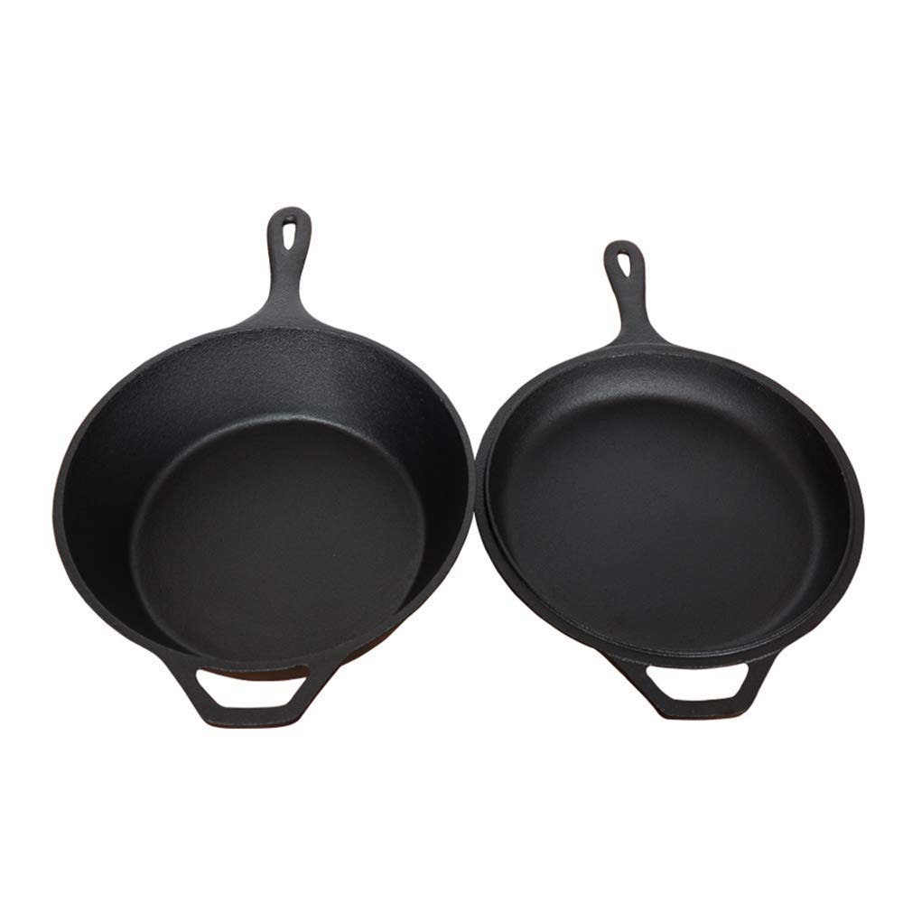**Heavy Duty 2-in-1 Cast Iron Dutch Oven with Double Lid – Non-Stick Free, Ergonomic Grip Handle – Perfect for Deep Frying, Baking, Stewing & Camping**