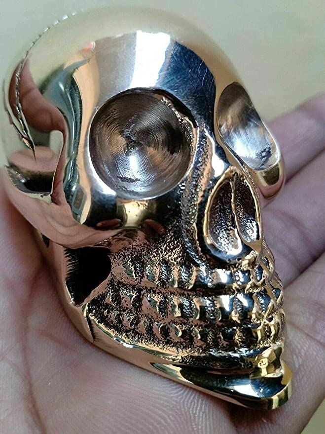 Vintage Solid Brass Skull Walking Cane Handle - Antique Walking Stick Replacement Part for Gothic Style, Cosplay & Collector's Use